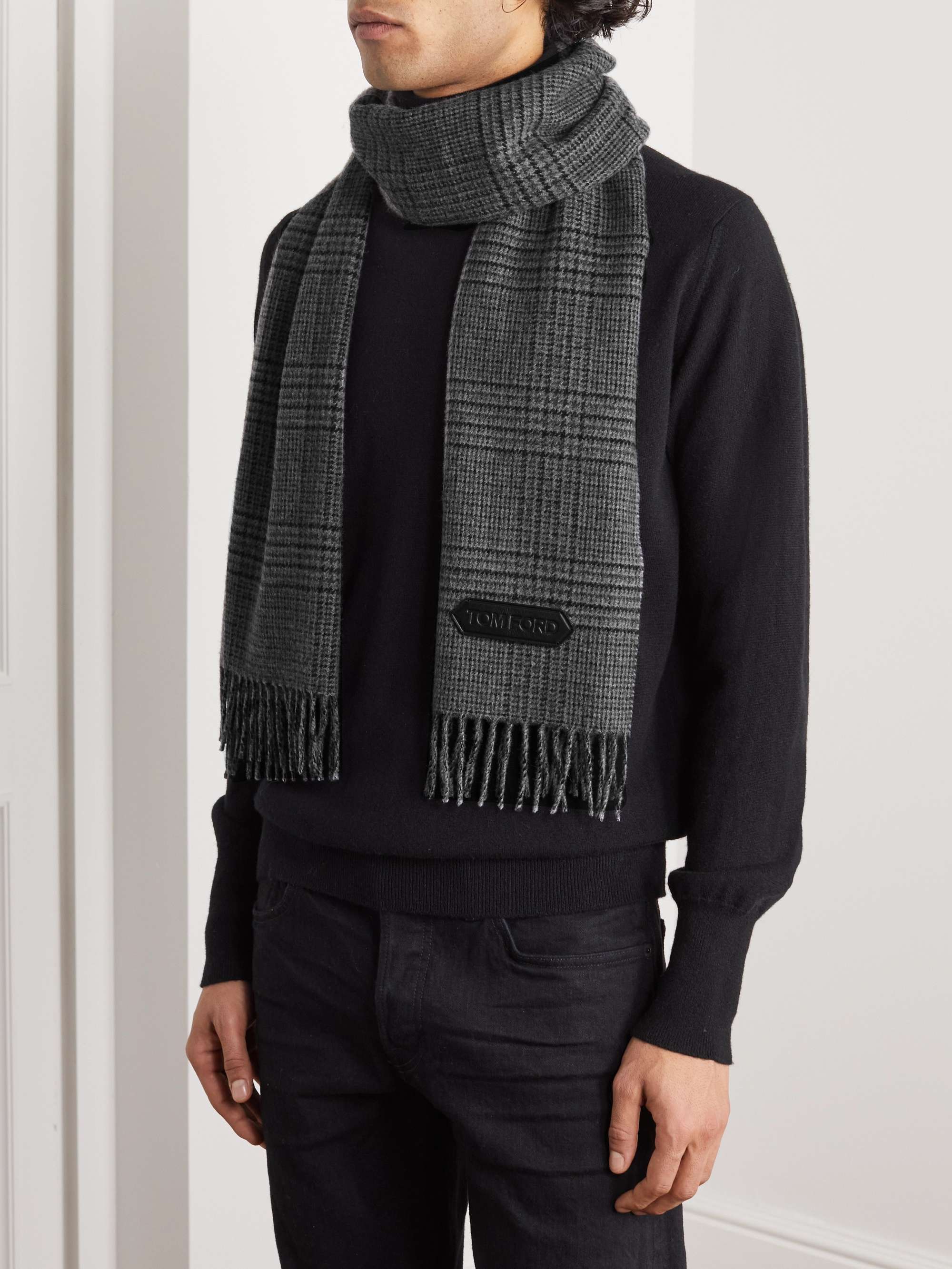 TOM FORD Prince of Wales Checked Wool and Cashmere-Blend Scarf