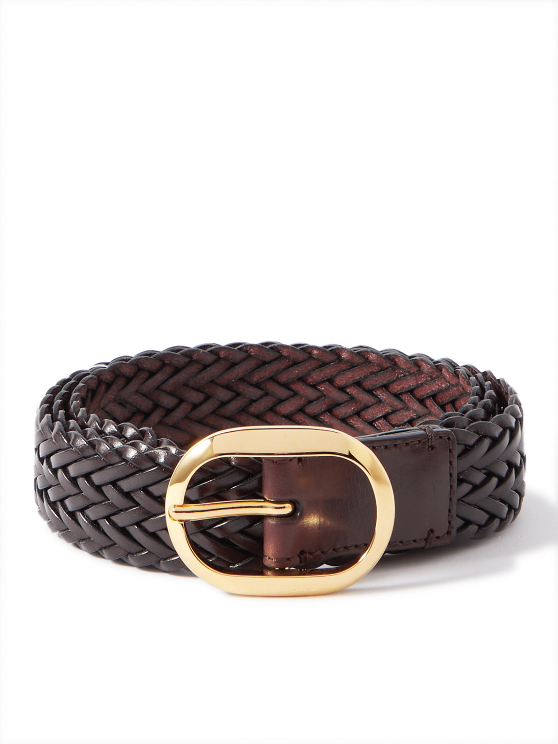 Tom Ford 3cm Woven Leather Belt In Brown