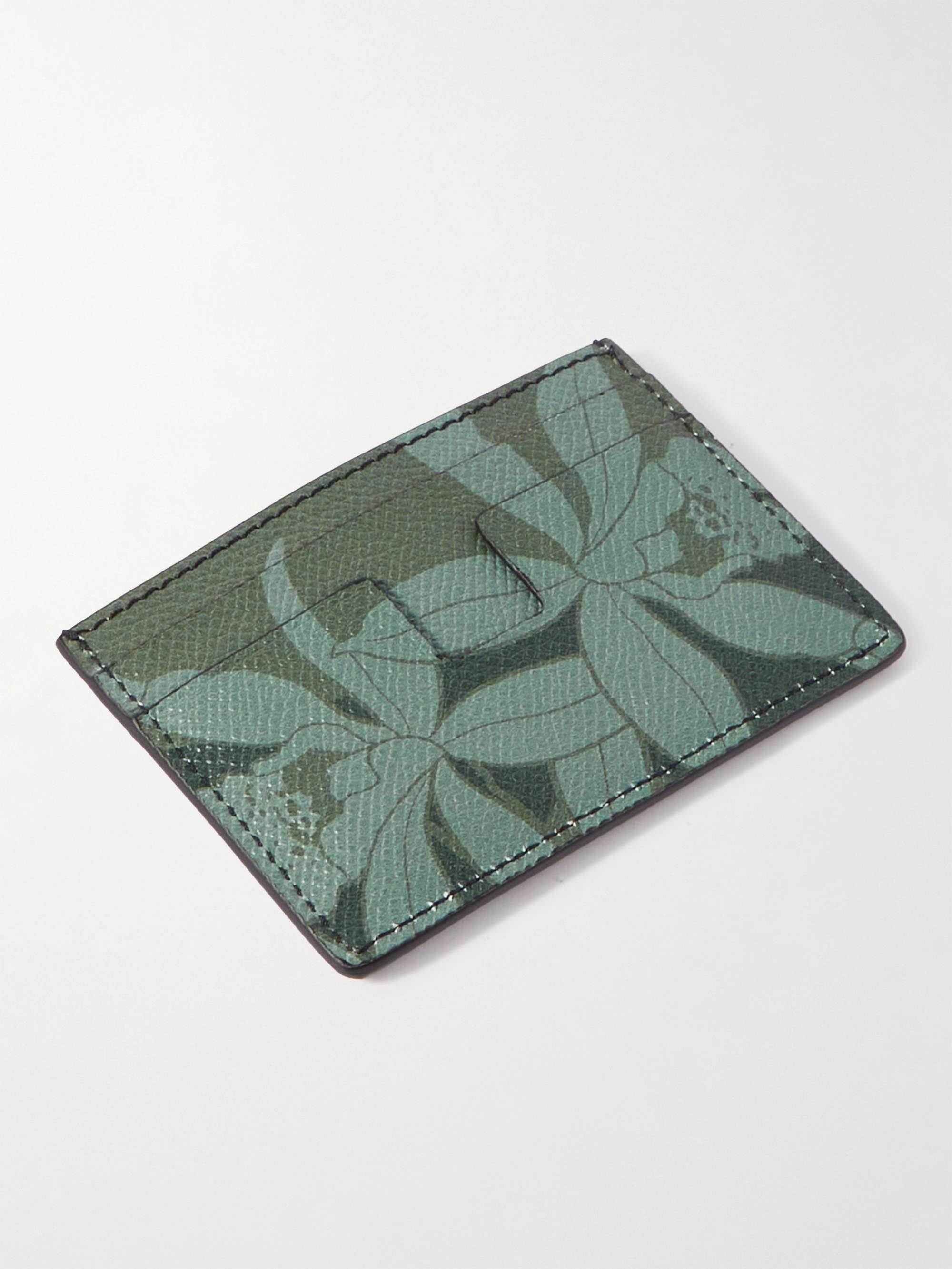 TOM FORD Logo-Print Flower-Print Full-Grain Cardholder