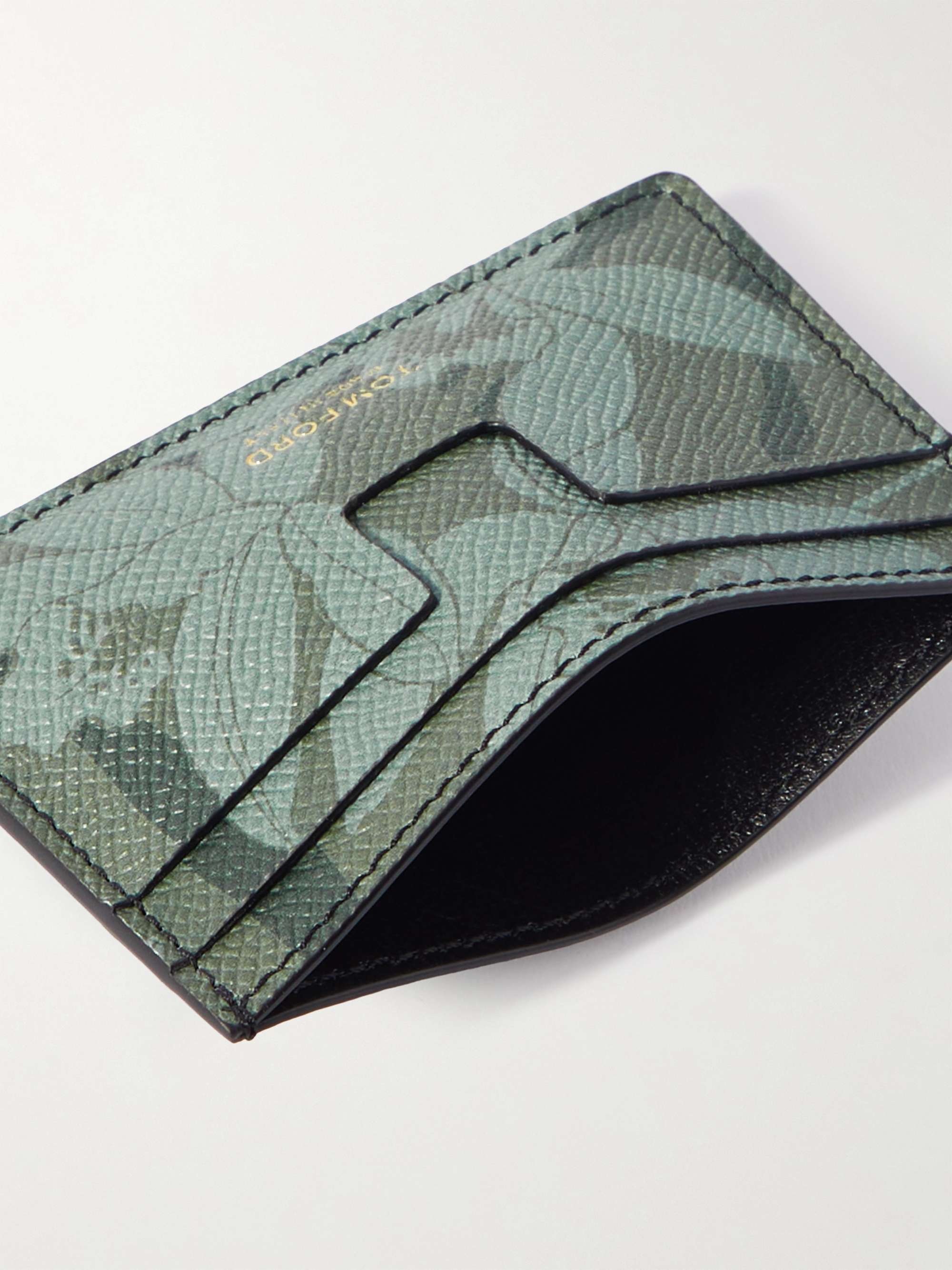 TOM FORD Logo-Print Flower-Print Full-Grain Cardholder