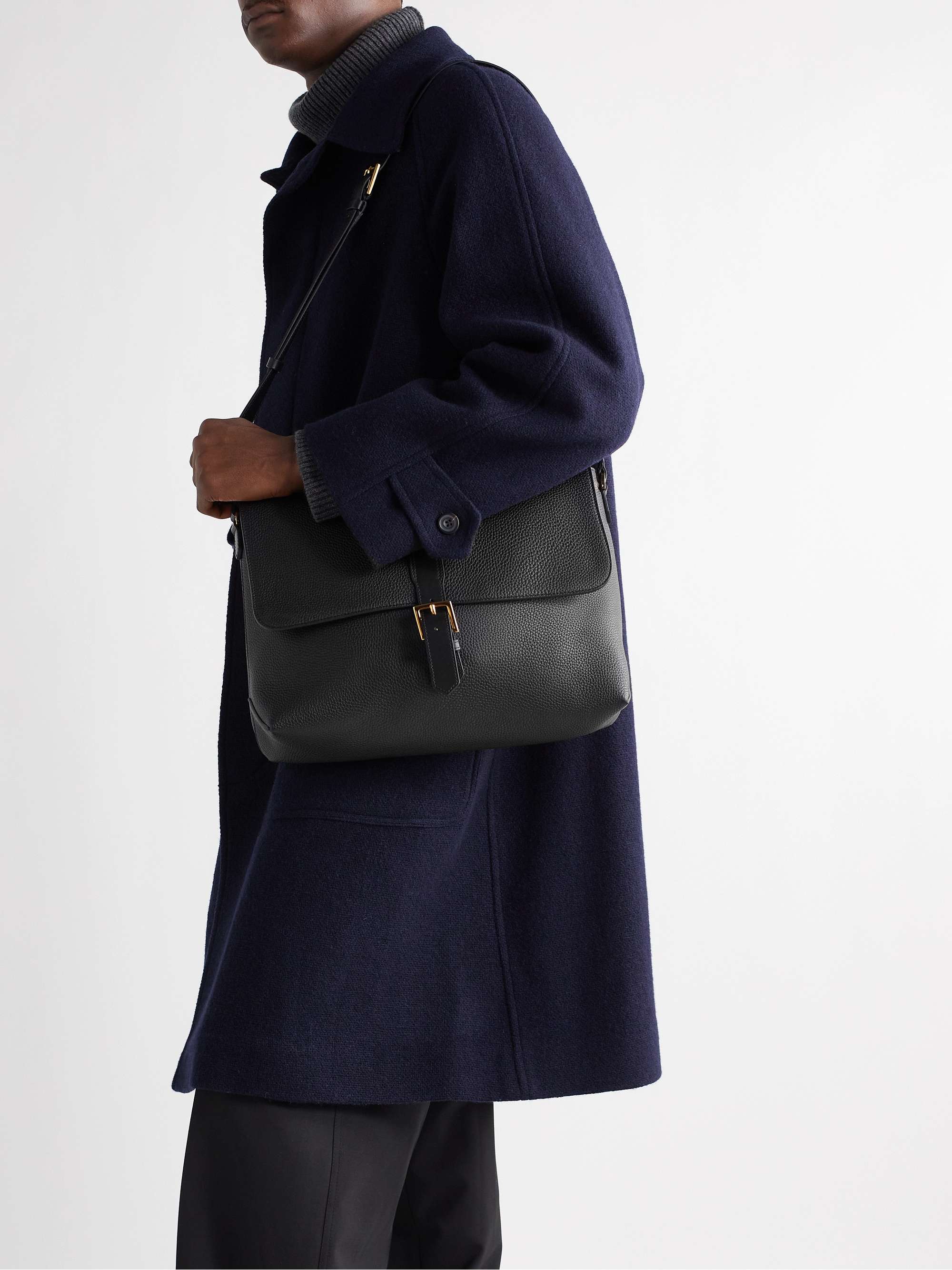 TOM FORD Pebble-Grain Leather Messenger Bag