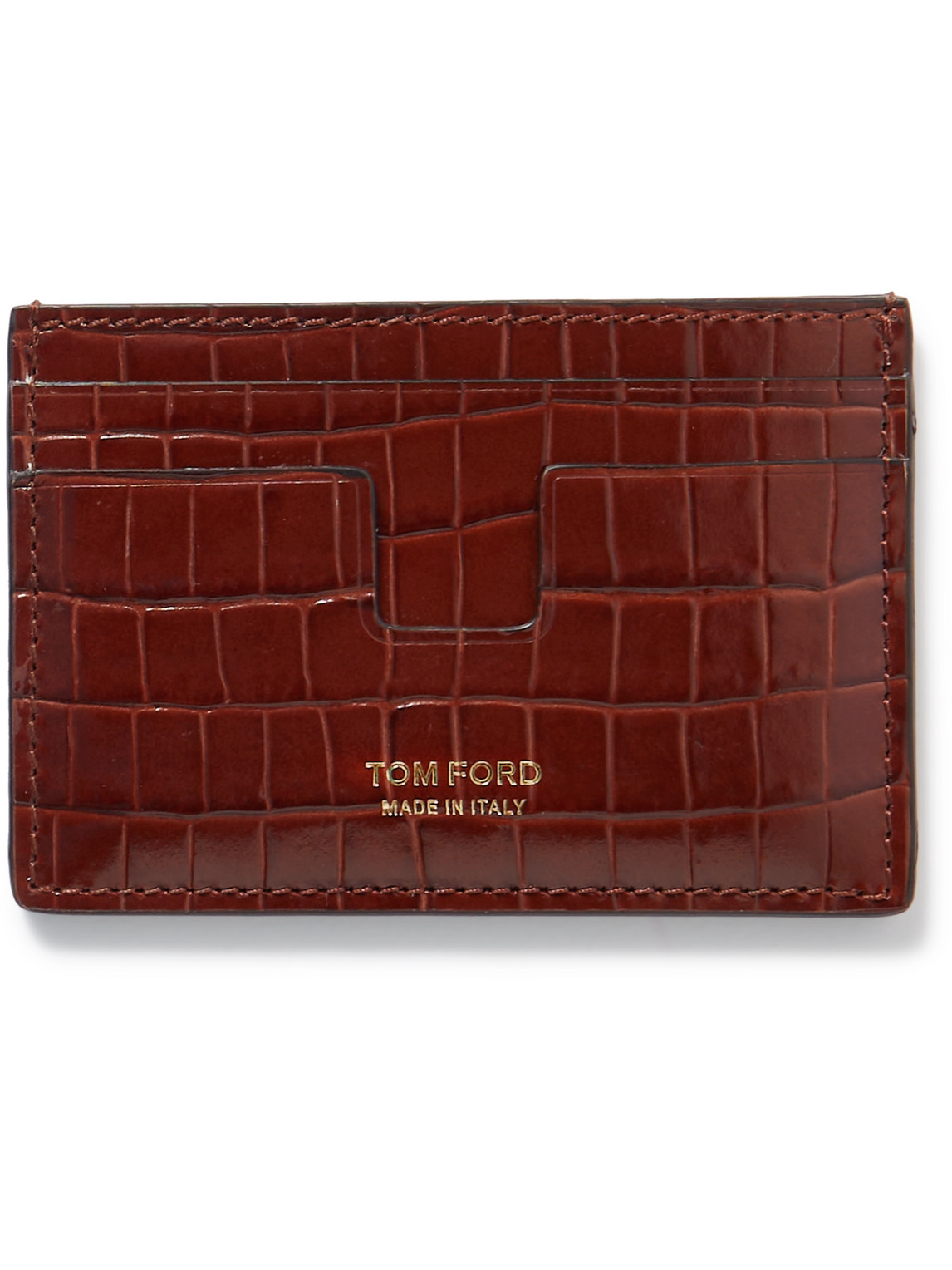 Tom Ford Croc-effect Leather Cardholder In Brown
