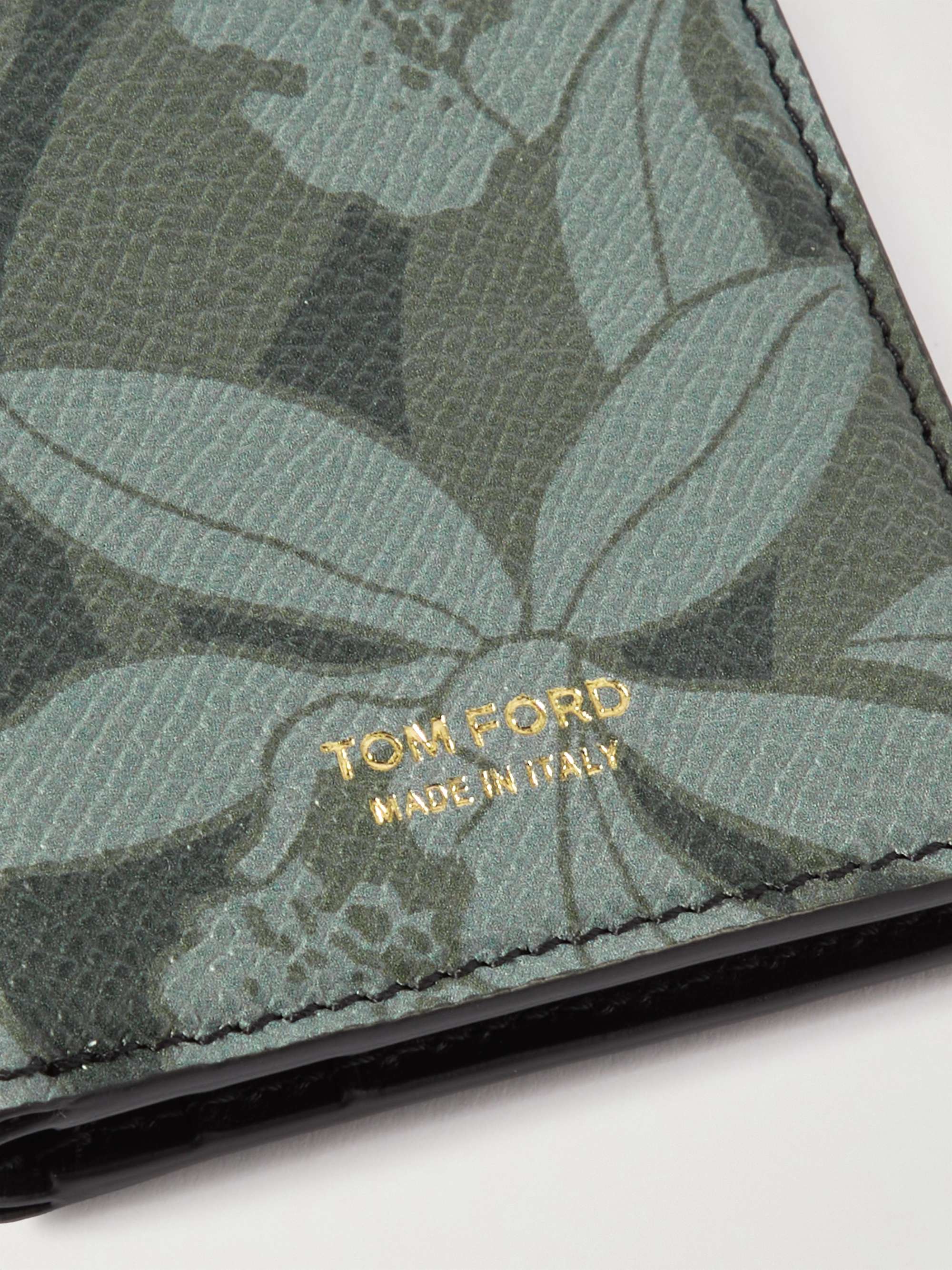 TOM FORD Logo-Print Flower-Print Full-Grain Cardholder