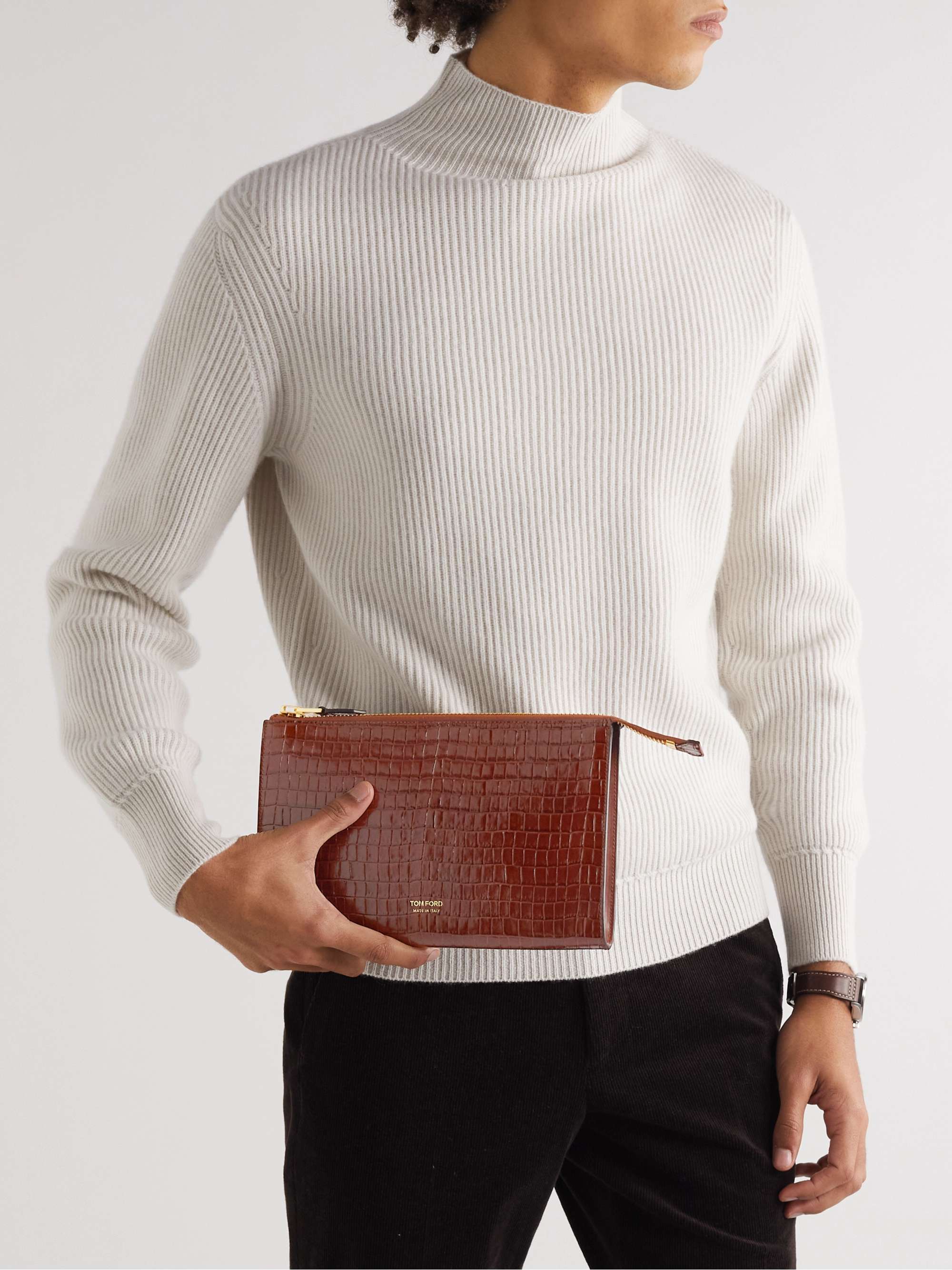TOM FORD Croc-Effect Leather Pouch