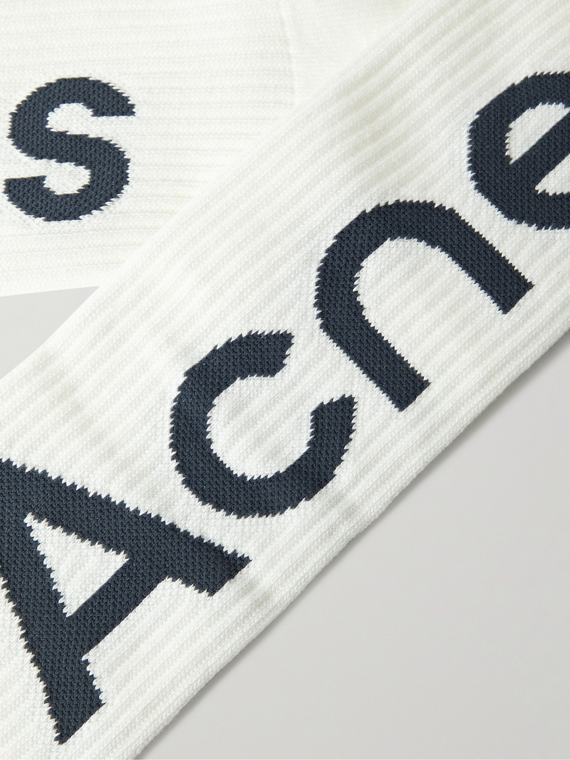 Shop Acne Studios Logo-jacquard Ribbed Cotton-blend Socks In White