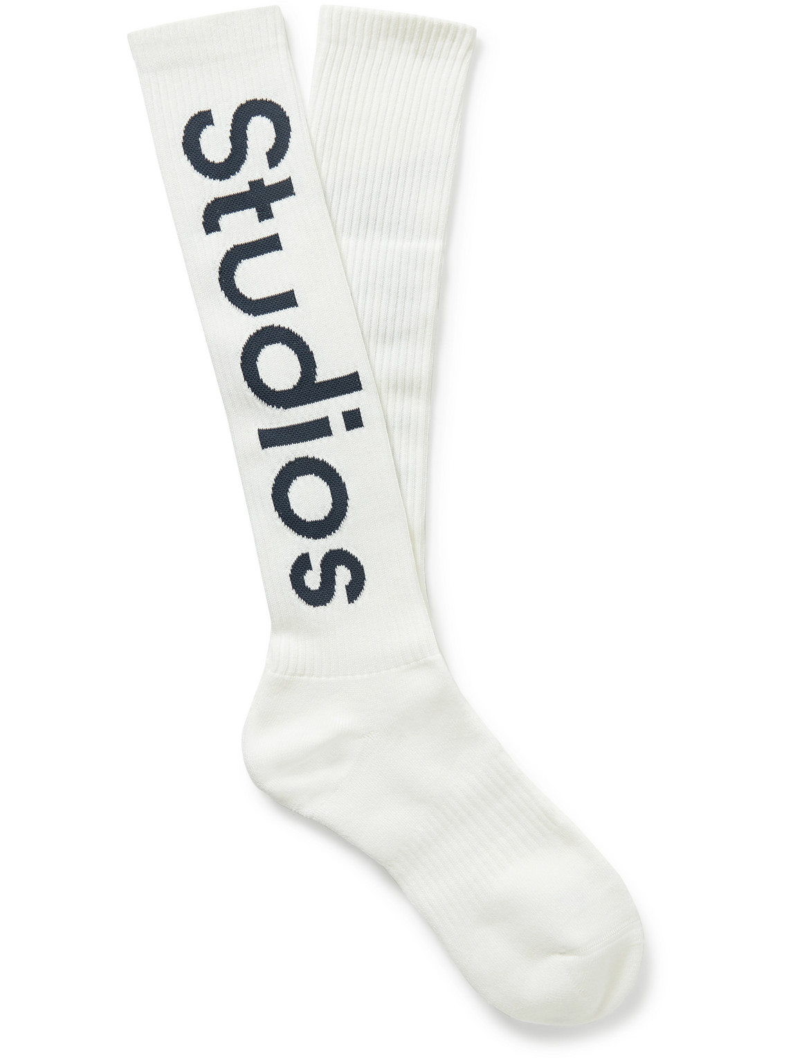 Acne Studios Logo-jacquard Ribbed Cotton-blend Socks In White