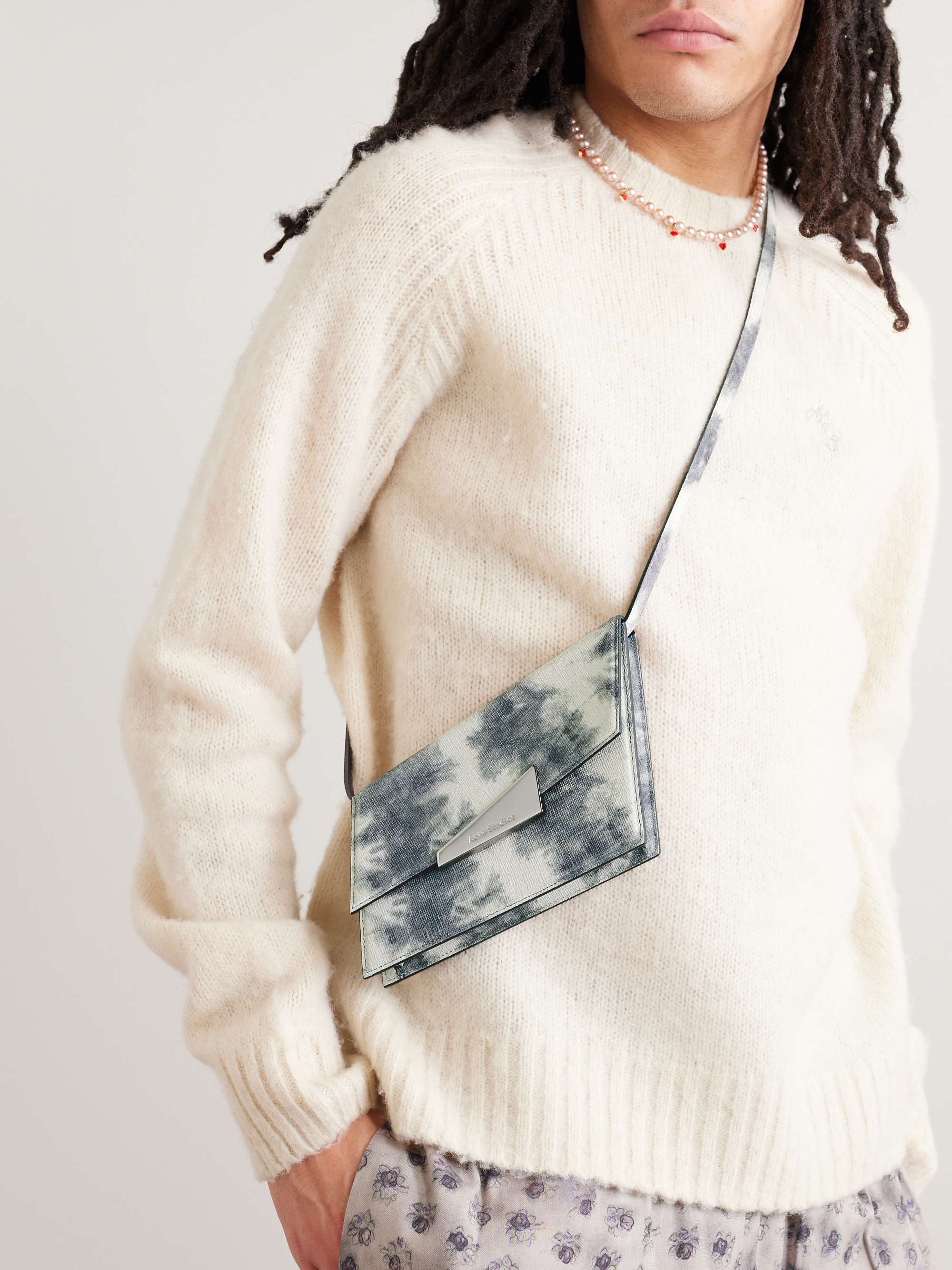ACNE STUDIOS Distortion Tie-Dye Full-Grain Leather Messenger Bag