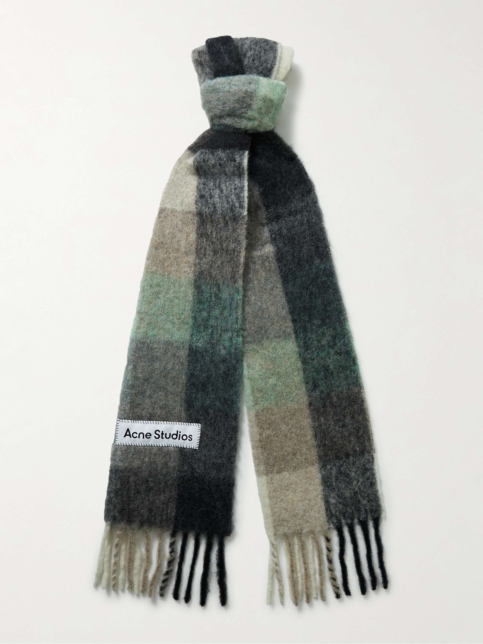 ACNE STUDIOS Vally Fringed Checked Knitted Scarf