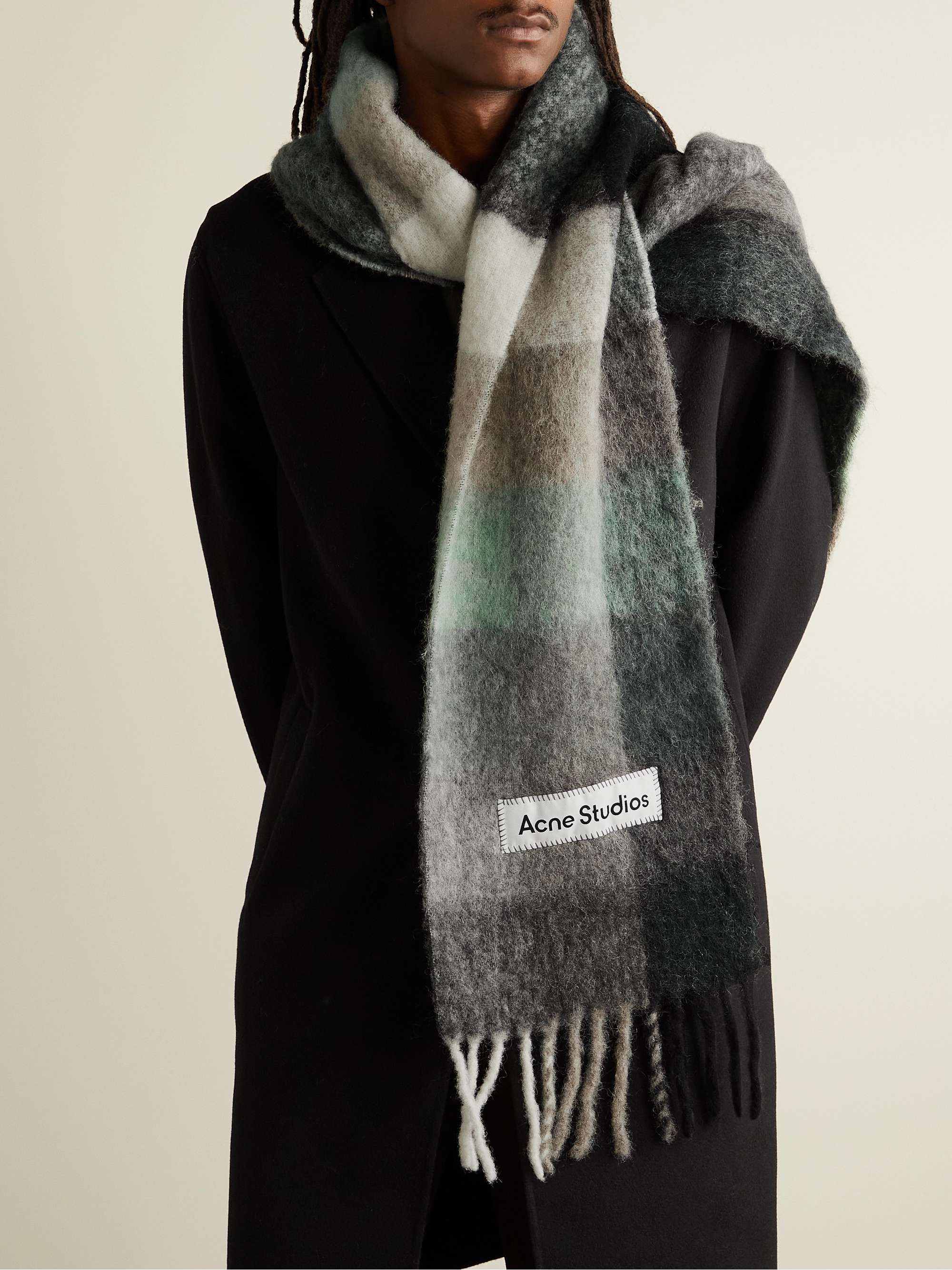 ACNE STUDIOS Vally Fringed Checked Knitted Scarf