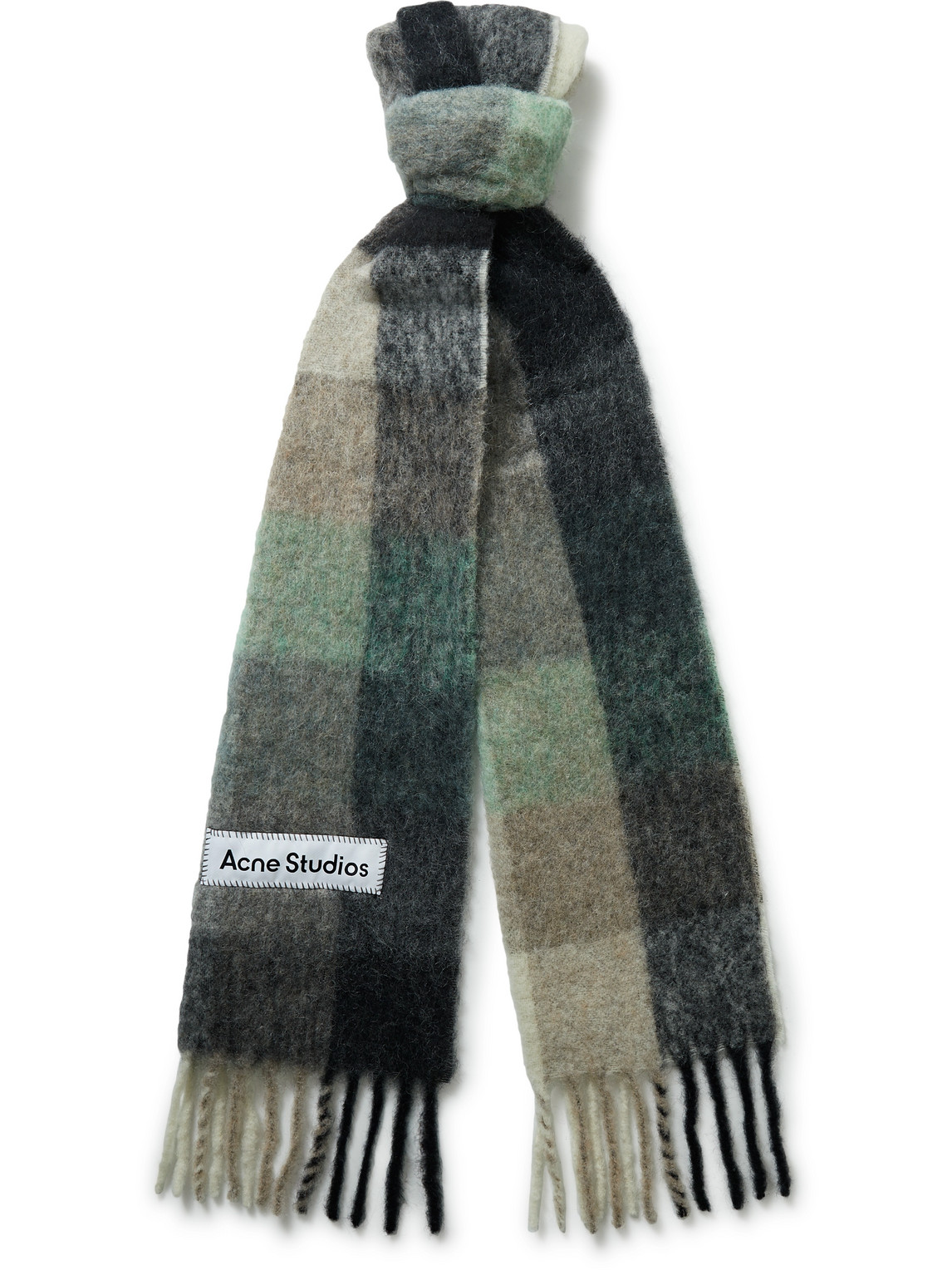 Acne Studios Main Vally Checkered Fringe Scarf In Gray