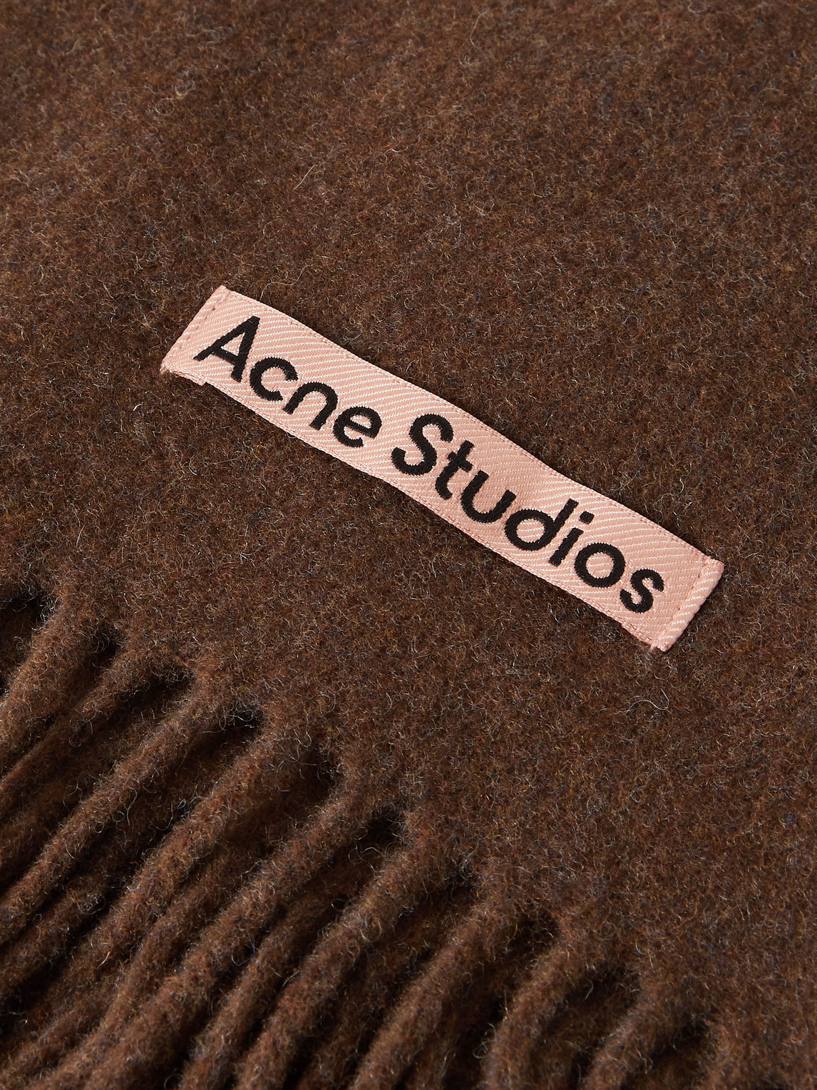 Shop Acne Studios Canada Narrow Fringed Wool Scarf In Brown