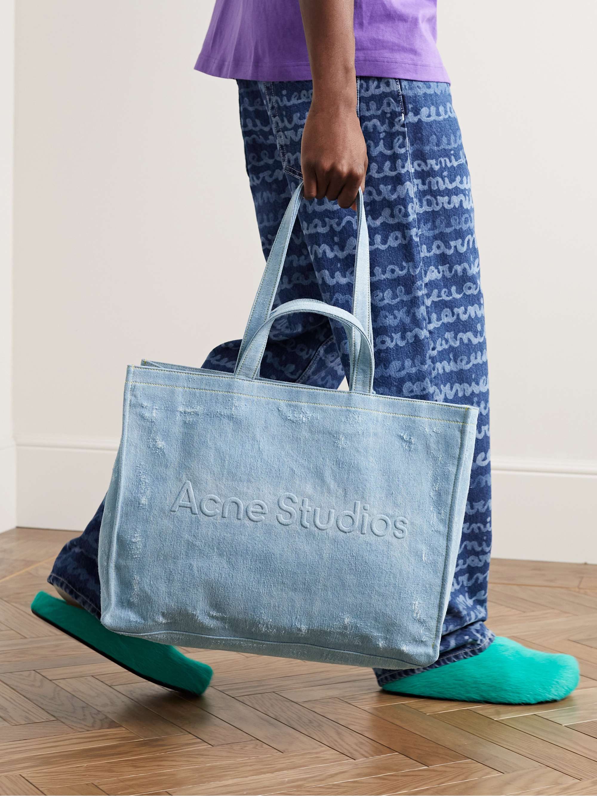 ACNE STUDIOS Logo-Embossed Distressed Denim Tote Bag