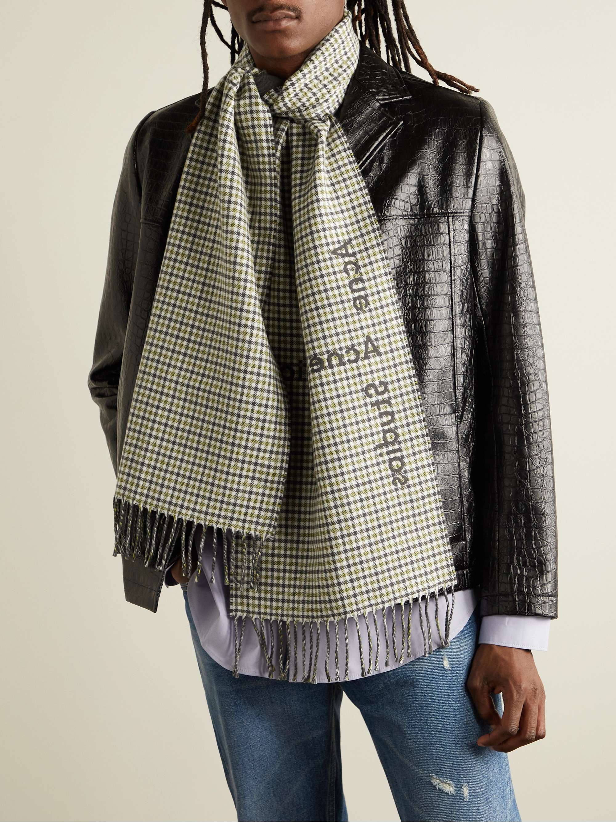ACNE STUDIOS Reversible Fringed Logo-Jacquard Wool-Blend Scarf