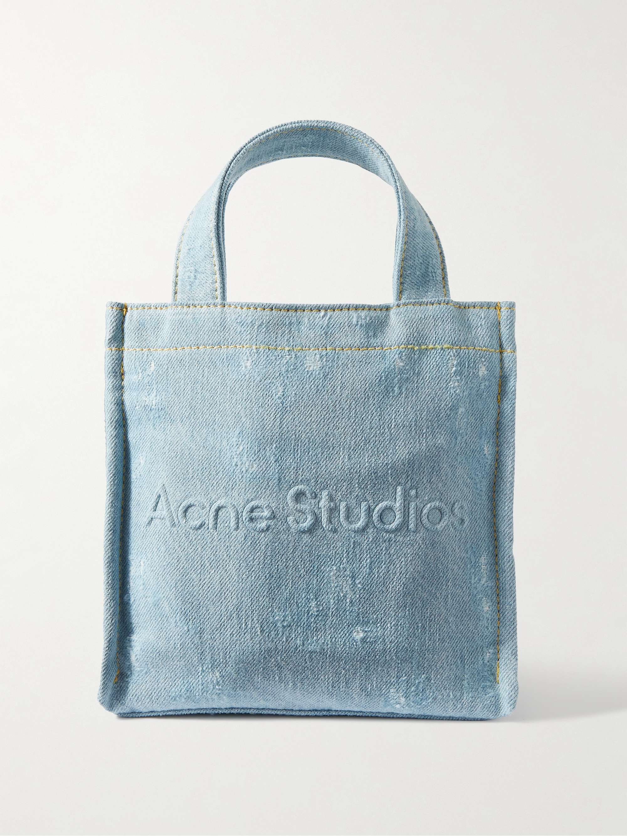 ACNE STUDIOS Mini Logo-Embossed Distressed Denim Tote Bag