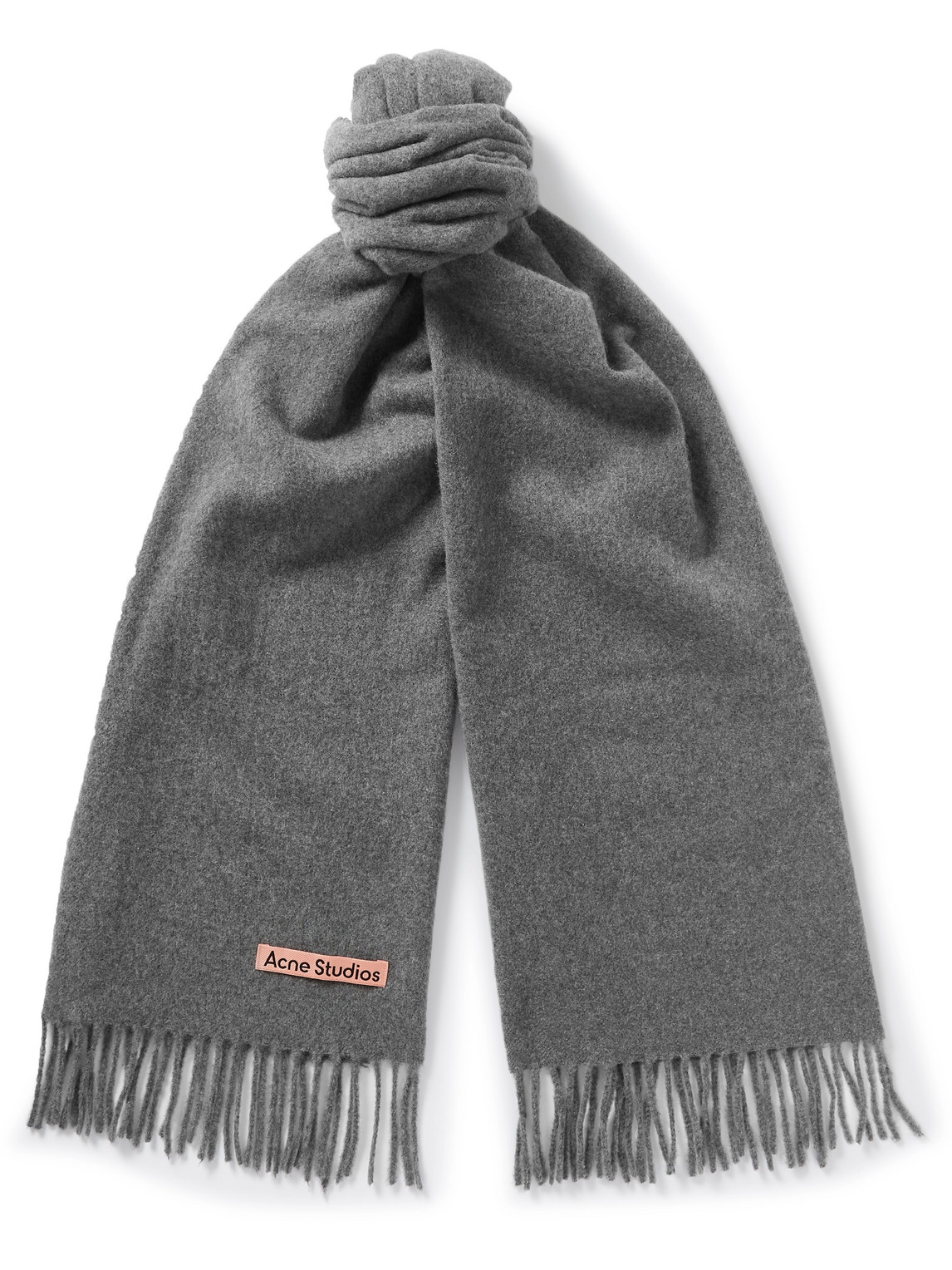 Acne Studios Canada Logo-detailed Fringed Cashmere Scarf In Gray