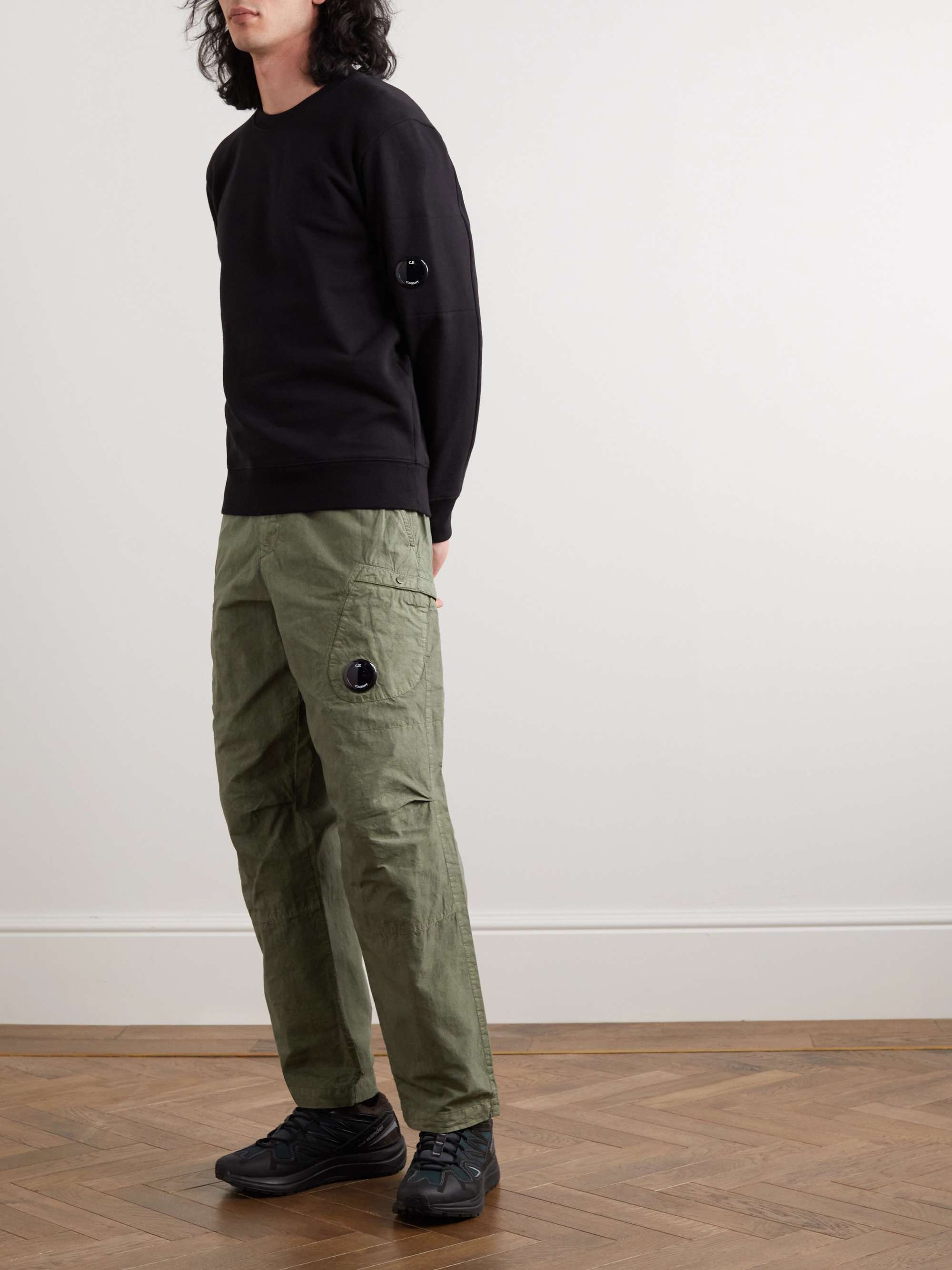 C.P. COMPANY Ba-Tic Straight-Leg Logo-Appliquéd Crinkled-Cotton Cargo Trousers