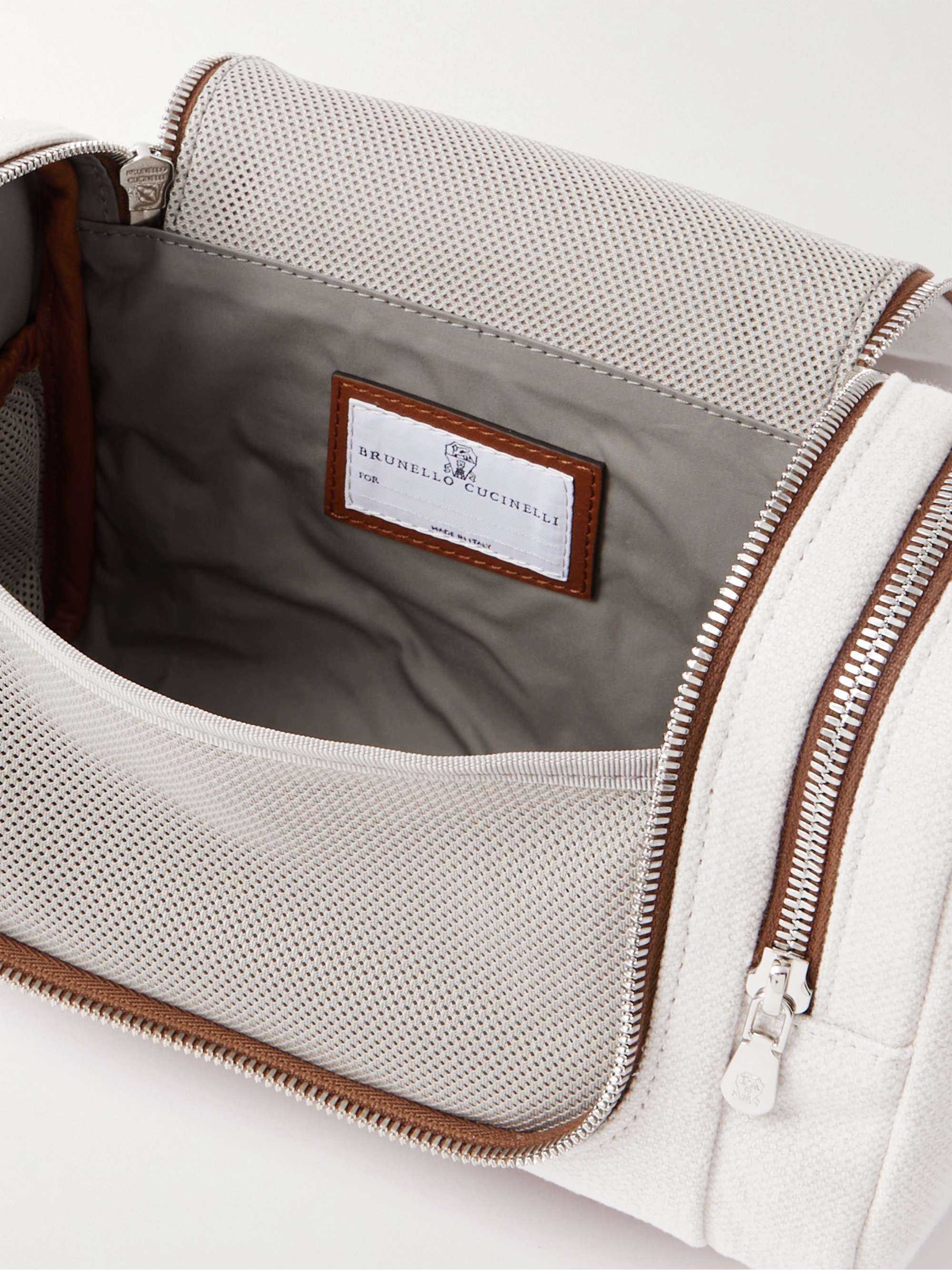 BRUNELLO CUCINELLI Leather-Trimmed Cotton and Linen-Blend Canvas Weekend Bag