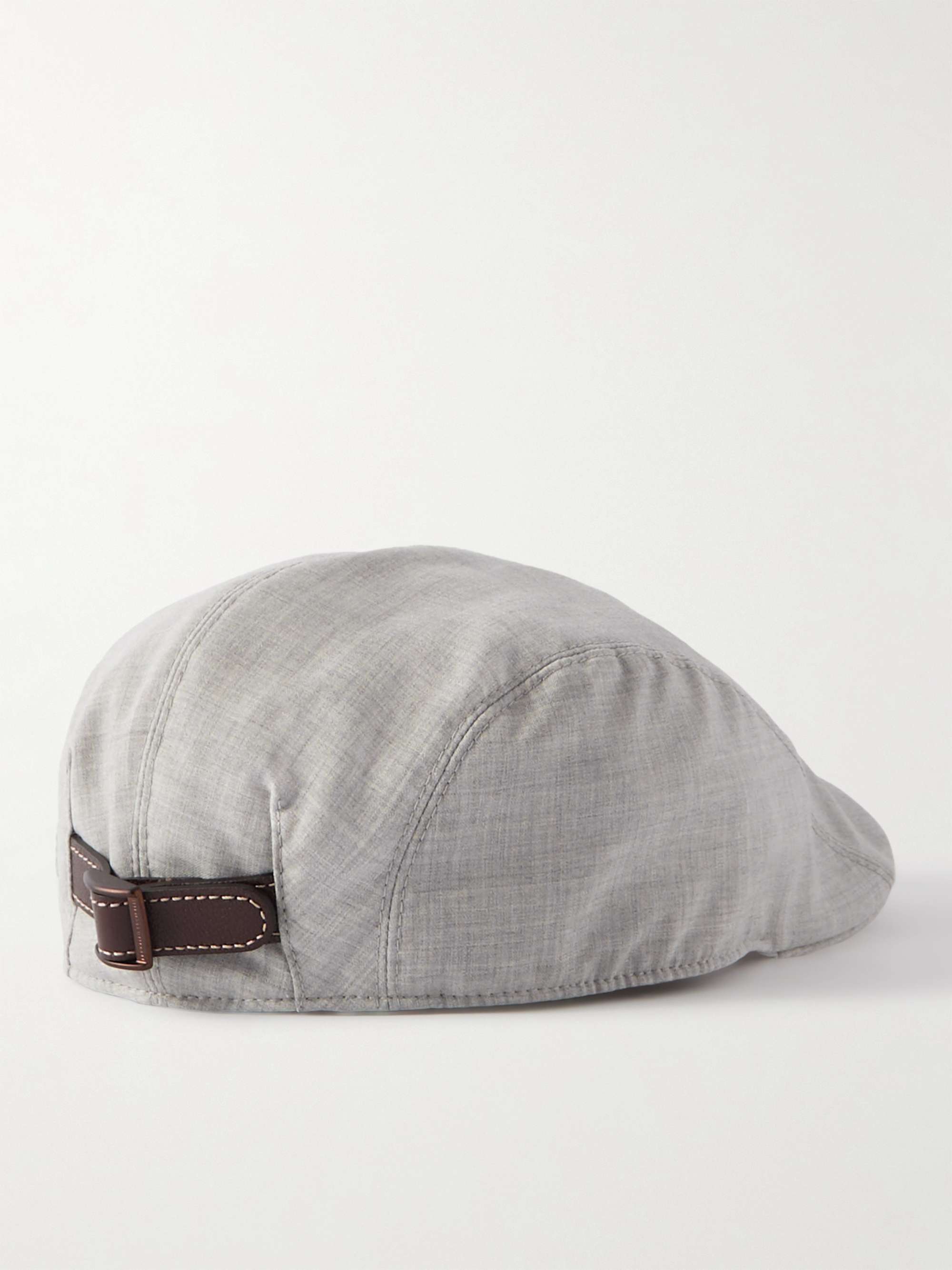 BRUNELLO CUCINELLI Leather-Trimmed Virgin Wool Flat Cap