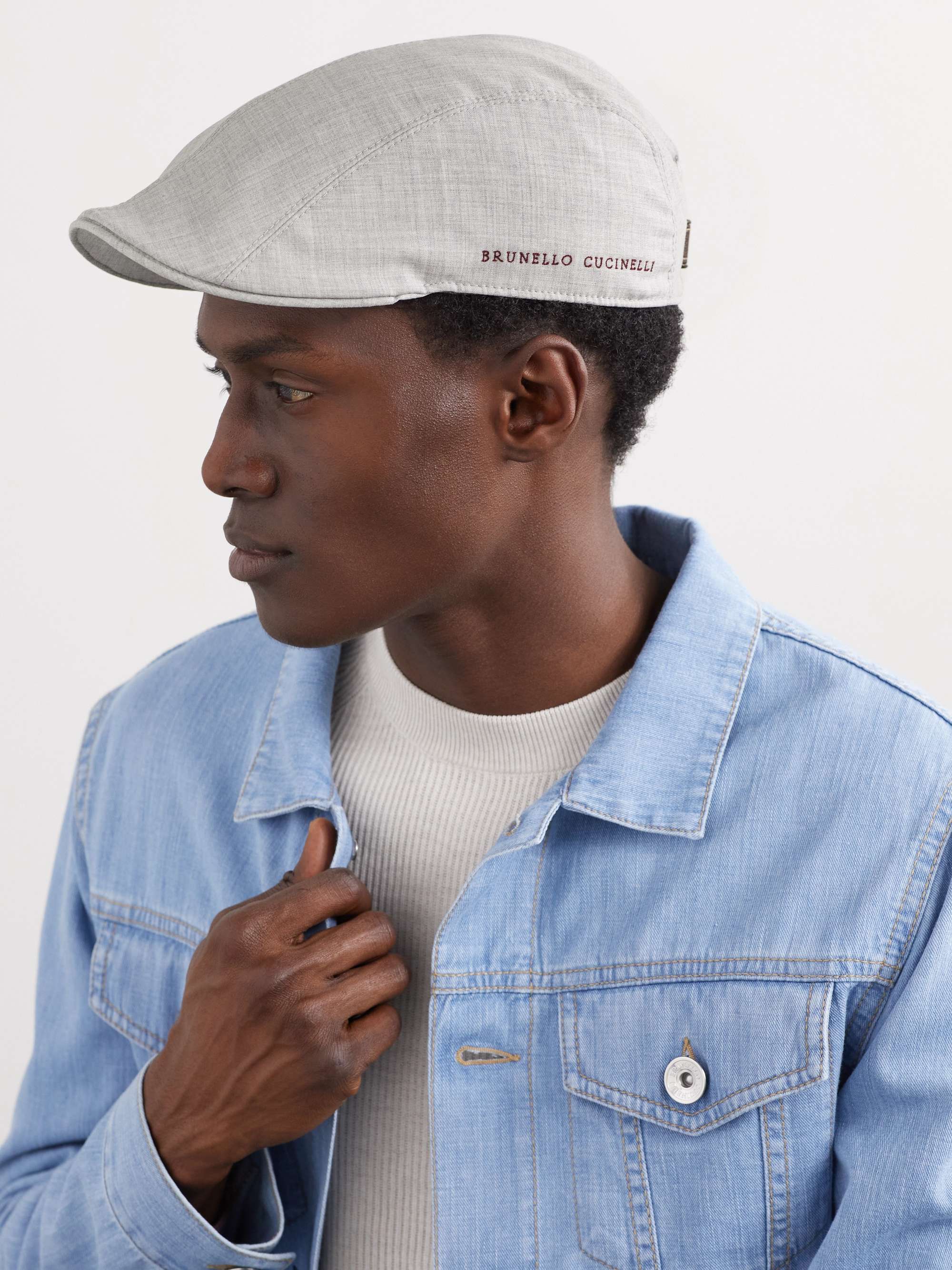BRUNELLO CUCINELLI Leather-Trimmed Virgin Wool Flat Cap