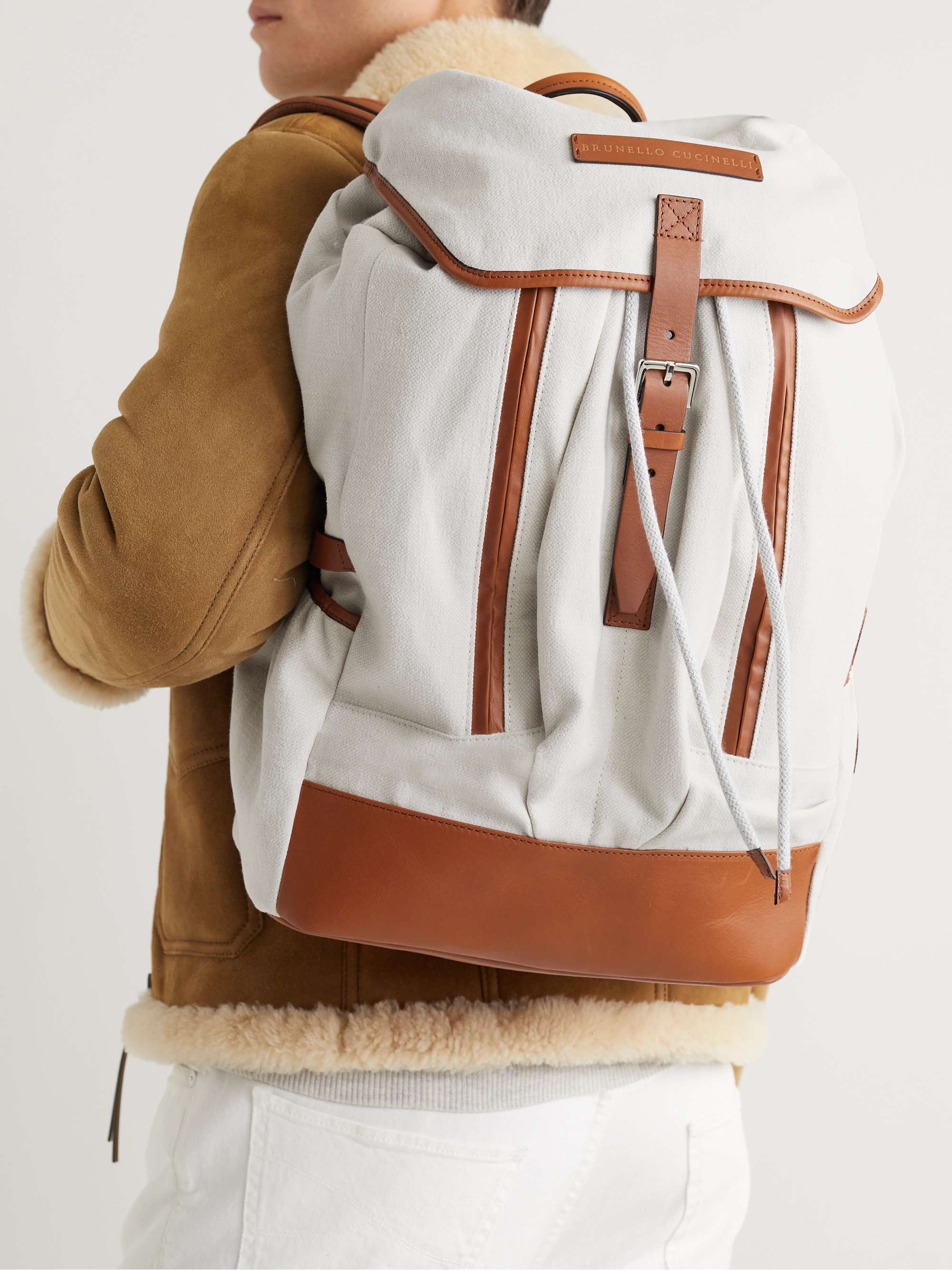 BRUNELLO CUCINELLI Leather-Trimmed Canvas Backpack