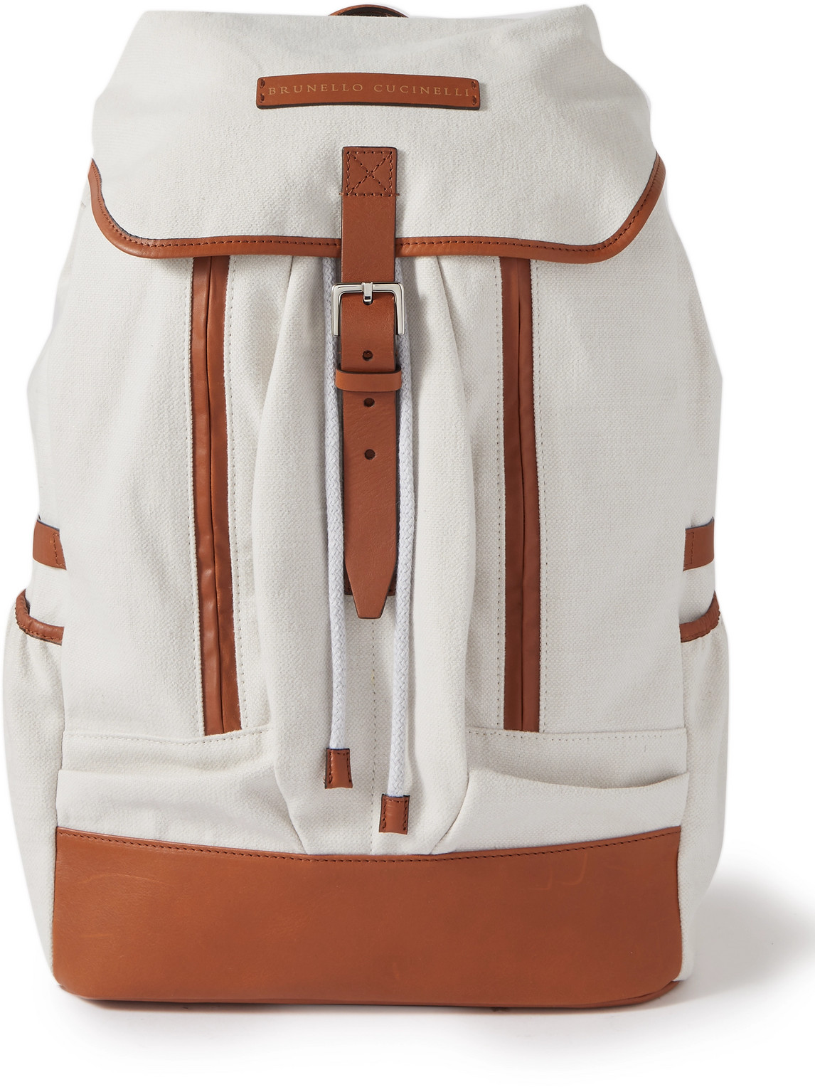 BRUNELLO CUCINELLI LEATHER-TRIMMED CANVAS BACKPACK