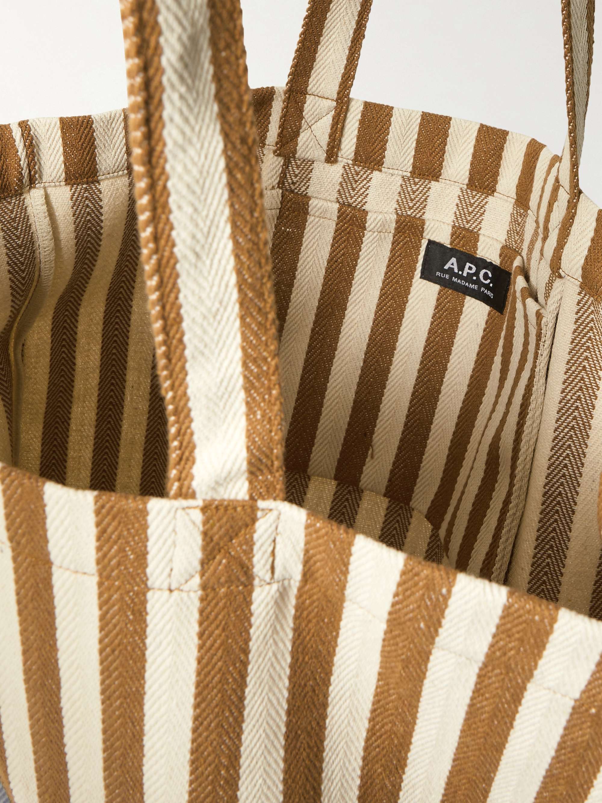 A.P.C. Diane Logo-Print Striped Cotton-Blend Canvas Tote Bag