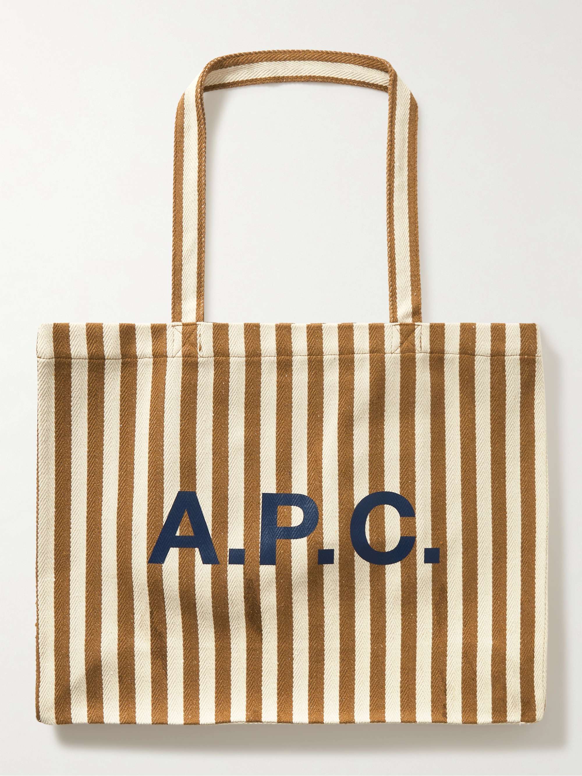 아페쎄 A.P.C. Diane Logo-Print Striped Cotton-Blend Canvas Tote Bag,Brown