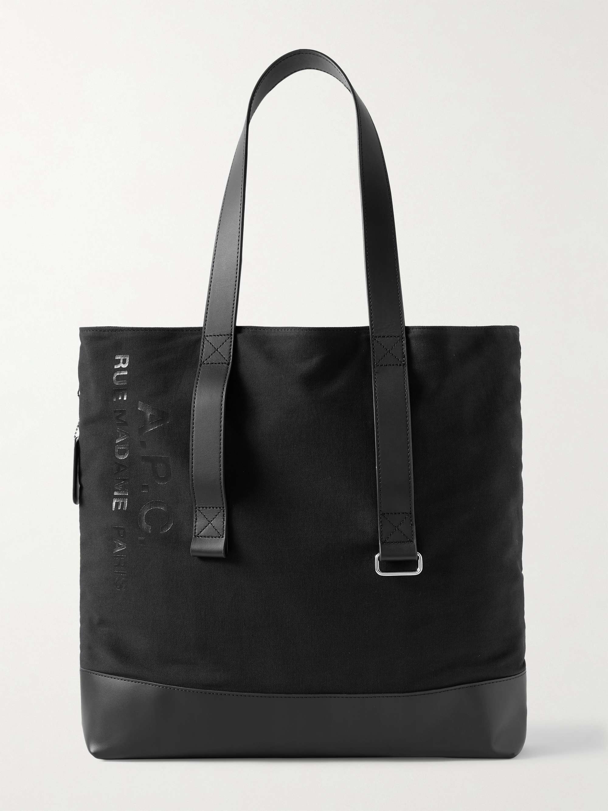 아페쎄 A.P.C. Leather-Trimmed Logo-Print Cotton-Canvas Tote Bag,Black