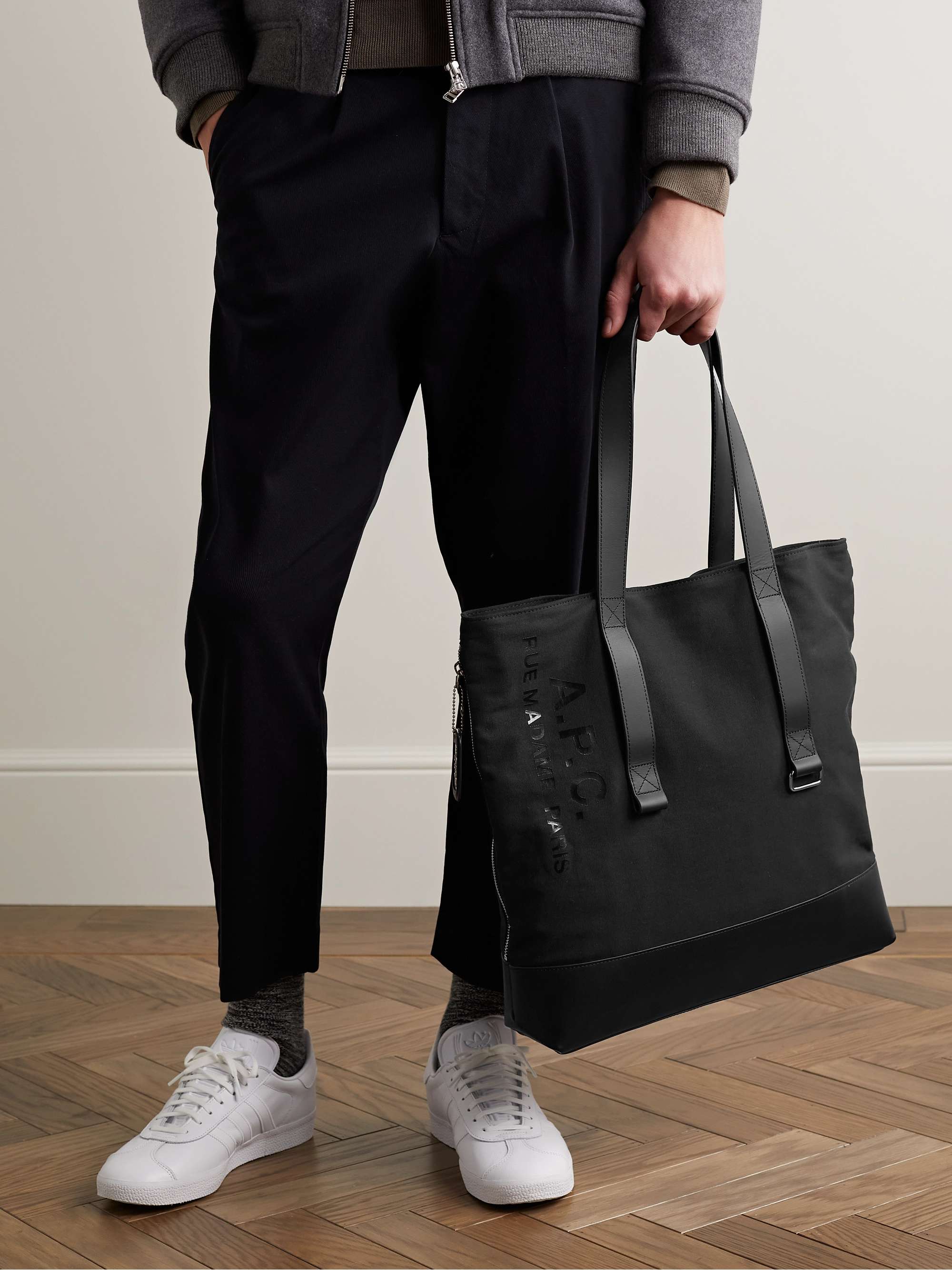 A.P.C. Leather-Trimmed Logo-Print Cotton-Canvas Tote Bag for Men | MR ...