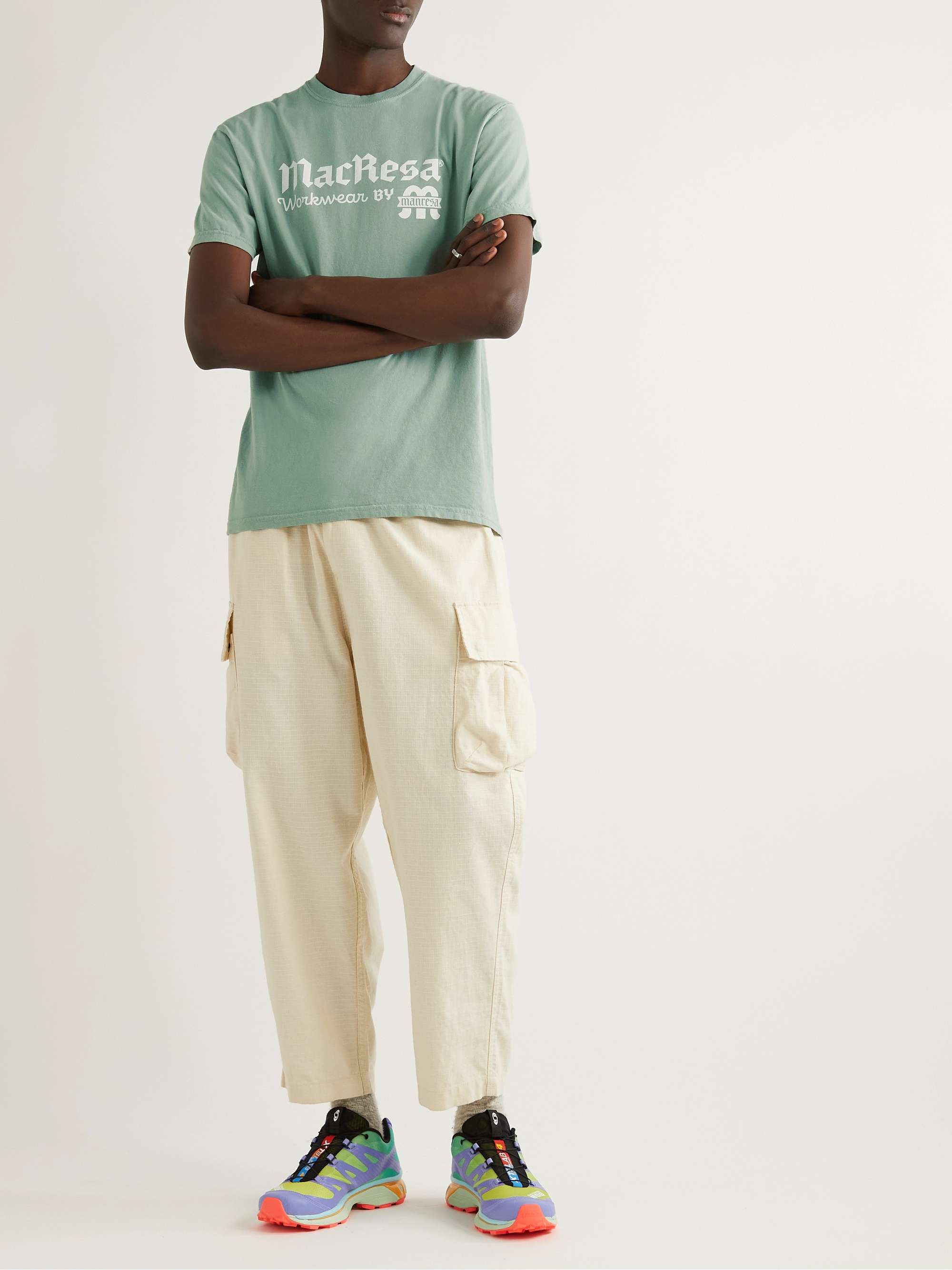 MANRESA Garment-Dyed Printed Cotton-Jersey T-Shirt