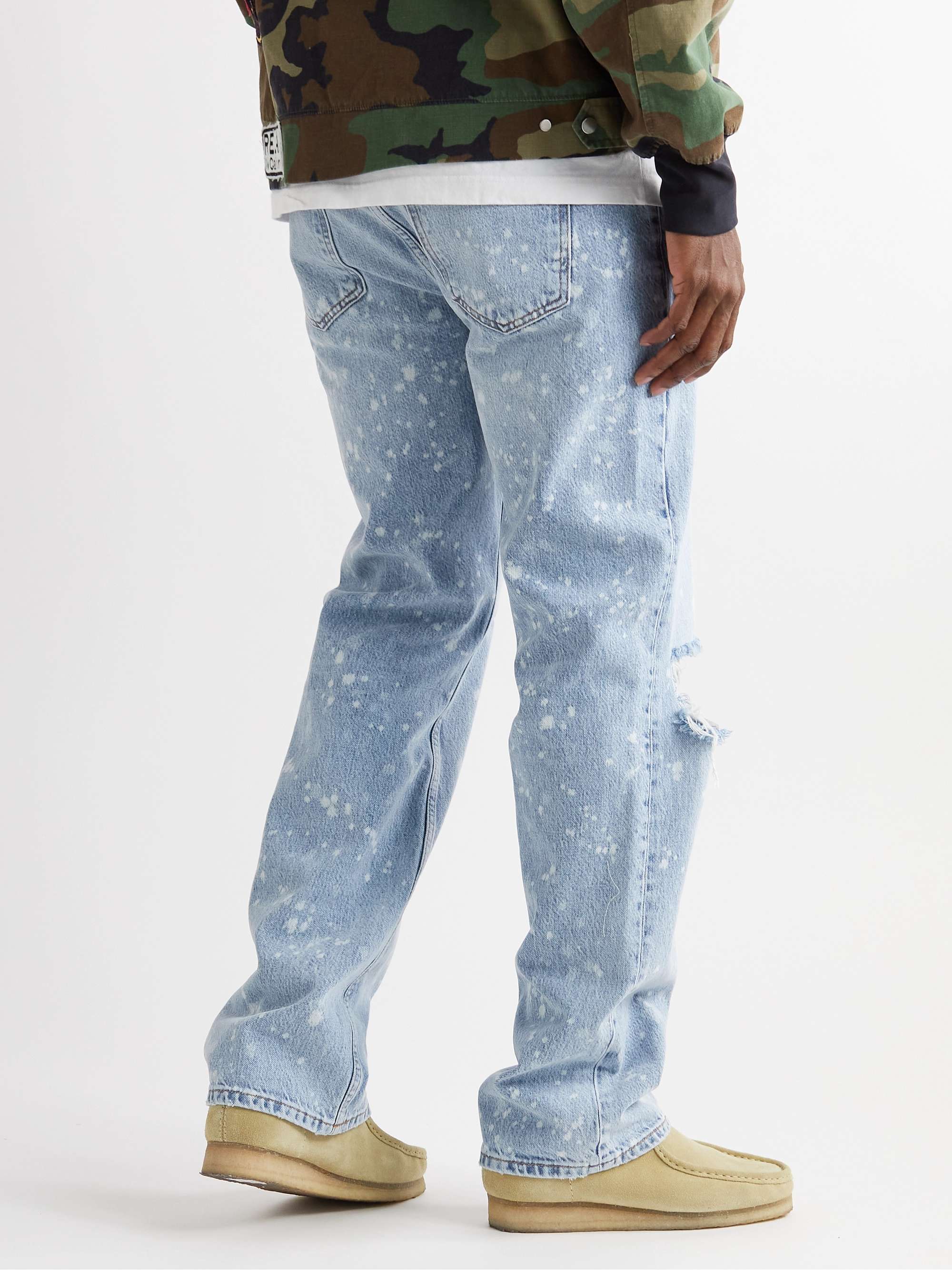 FRAME The Boxy Straight-Leg Distressed Paint-Splattered Jeans