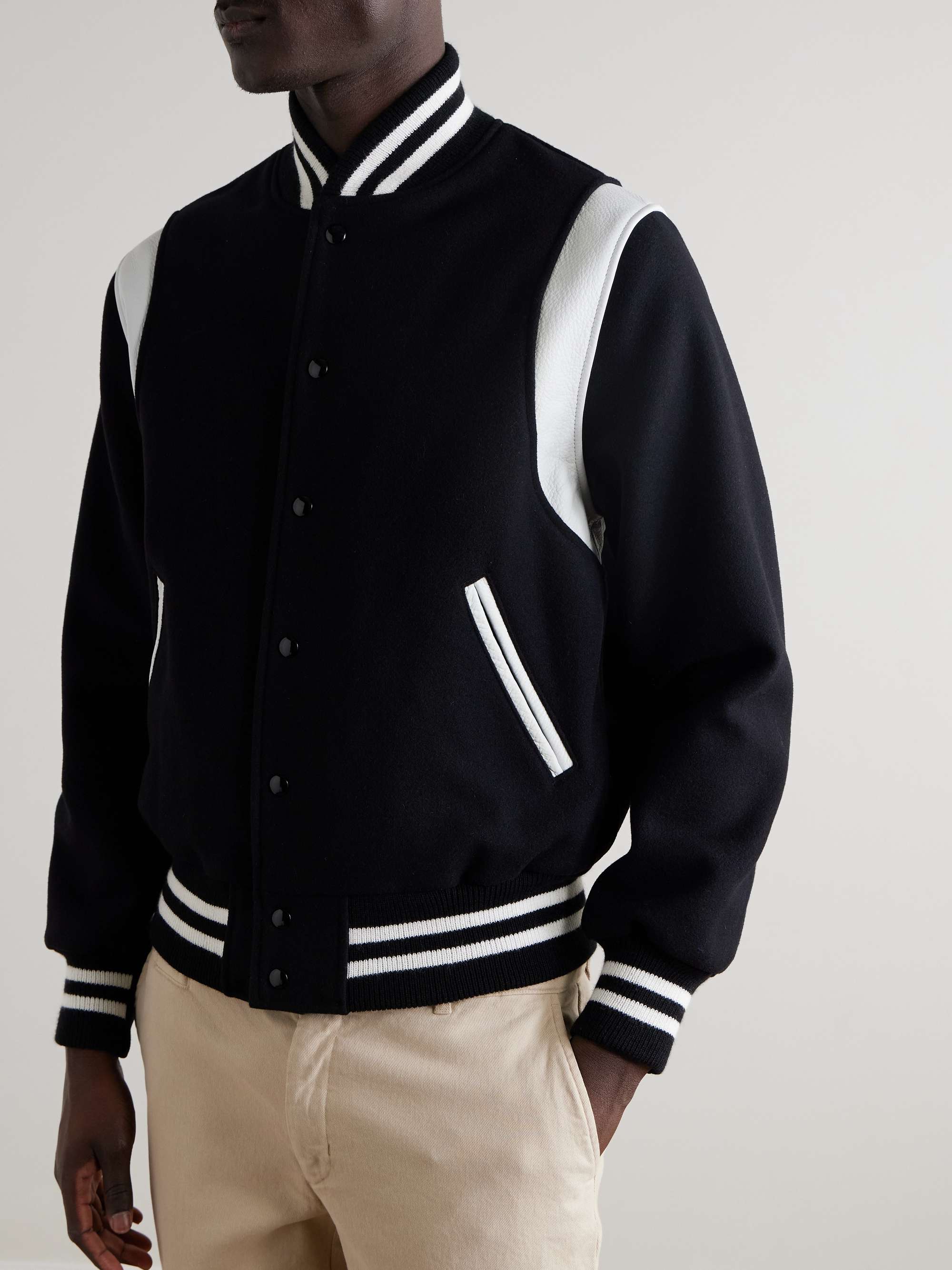 GOLDEN BEAR The Hayes Leather-Trimmed Wool-Blend Varsity Jacket