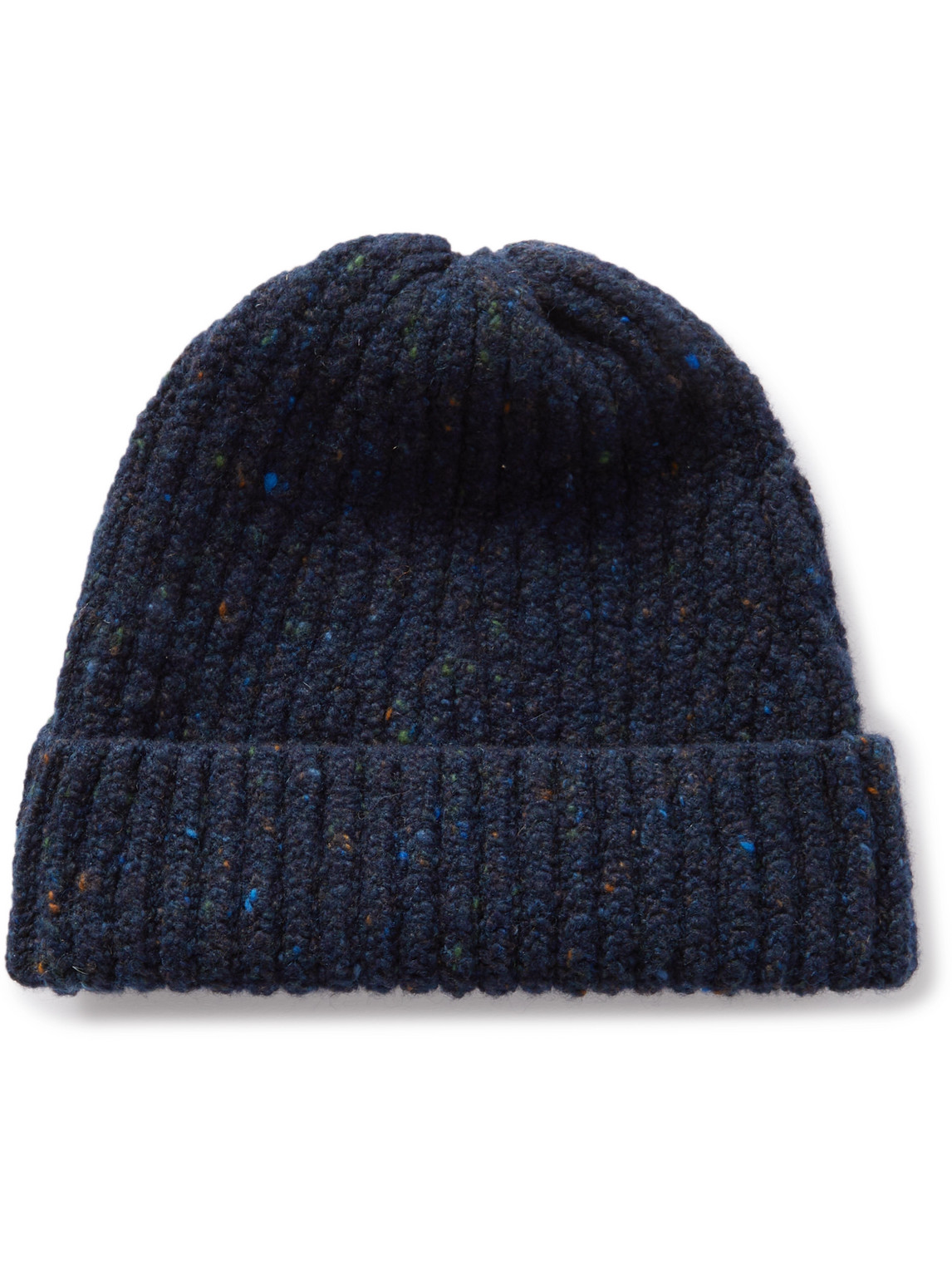 Inis Meain Ribbed Merino Wool And Cashmere-blend Beanie In Blue