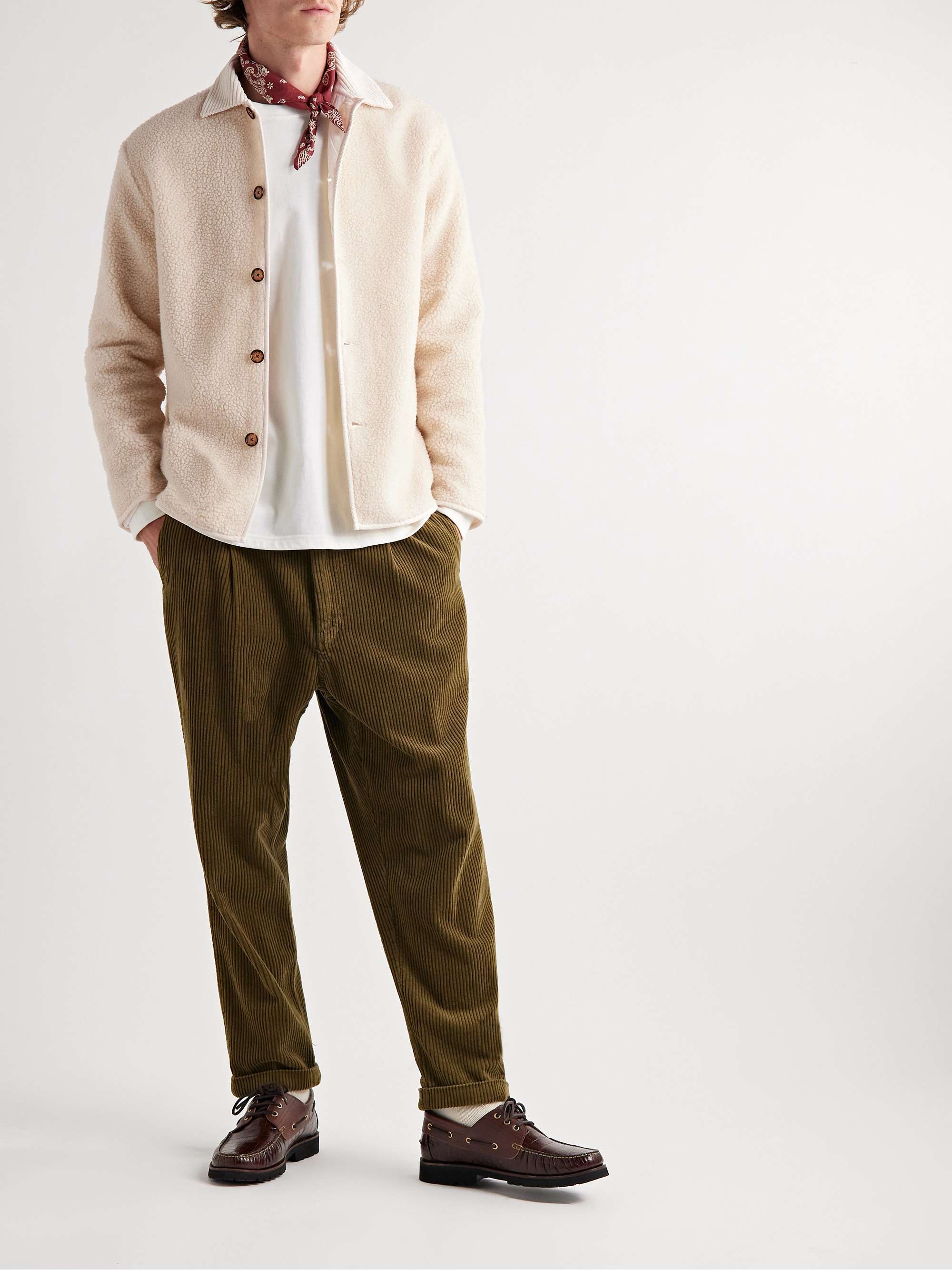 PORTUGUESE FLANNEL Touriga Corduroy-Trimmed Fleece Overshirt