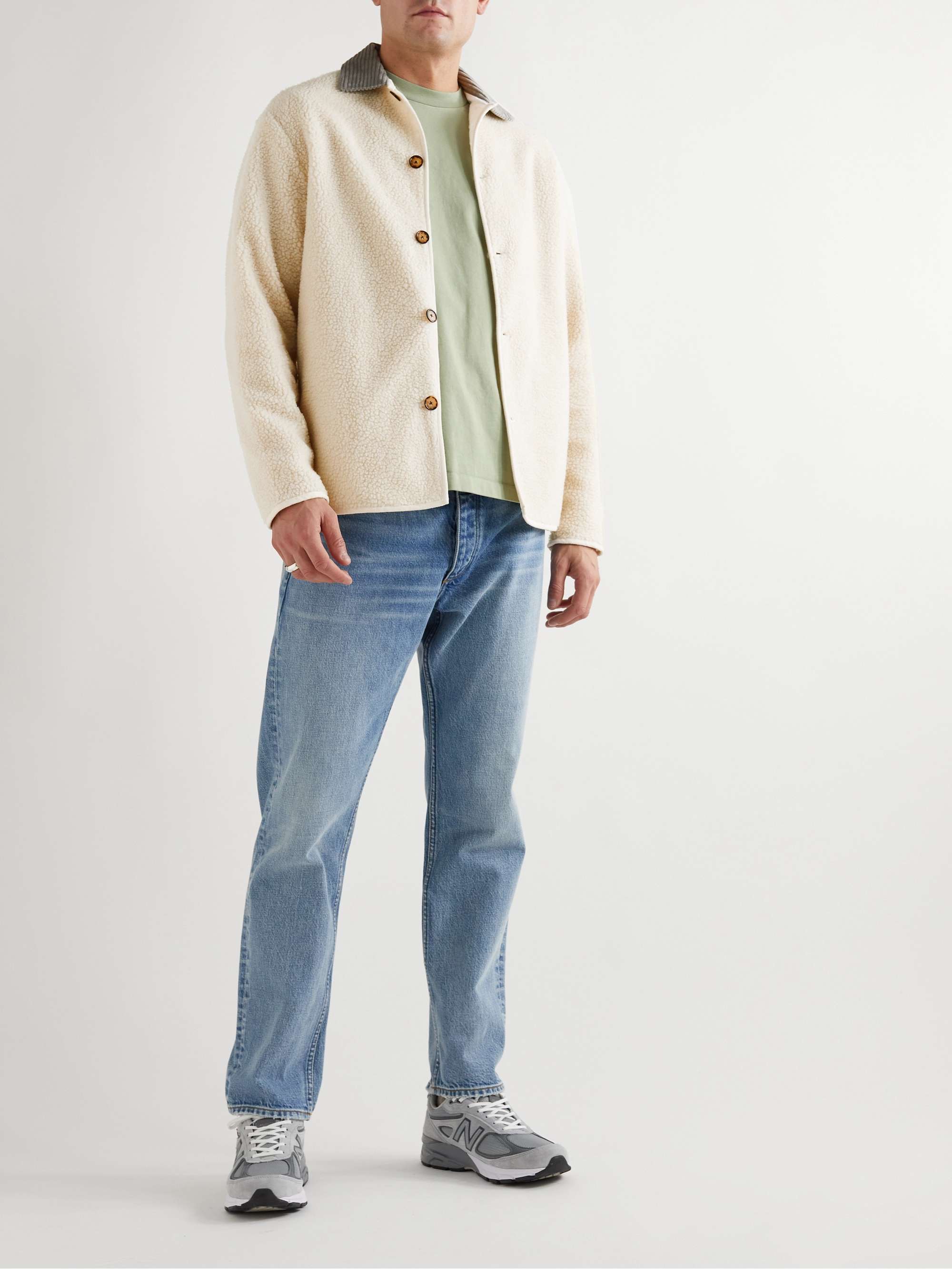 PORTUGUESE FLANNEL Touriga Corduroy-Trimmed Fleece Overshirt