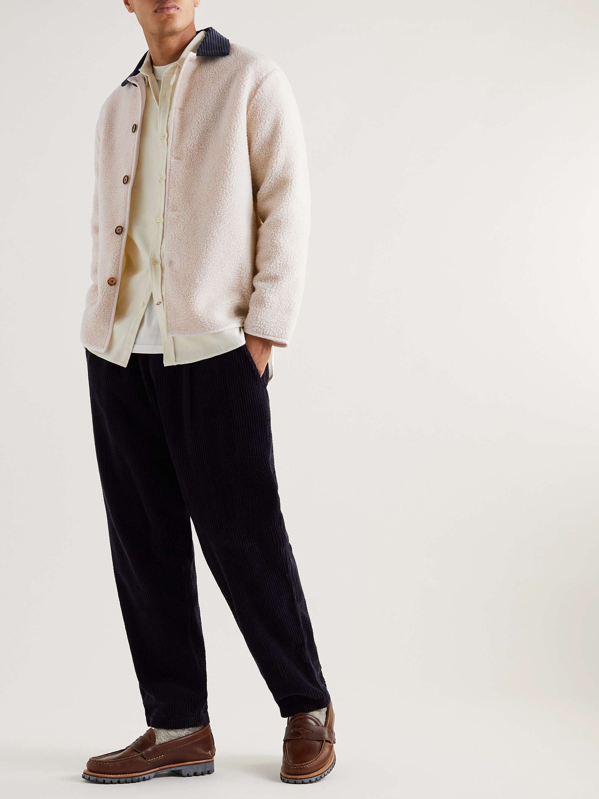 PORTUGUESE FLANNEL Touriga Corduroy-Trimmed Fleece Overshirt