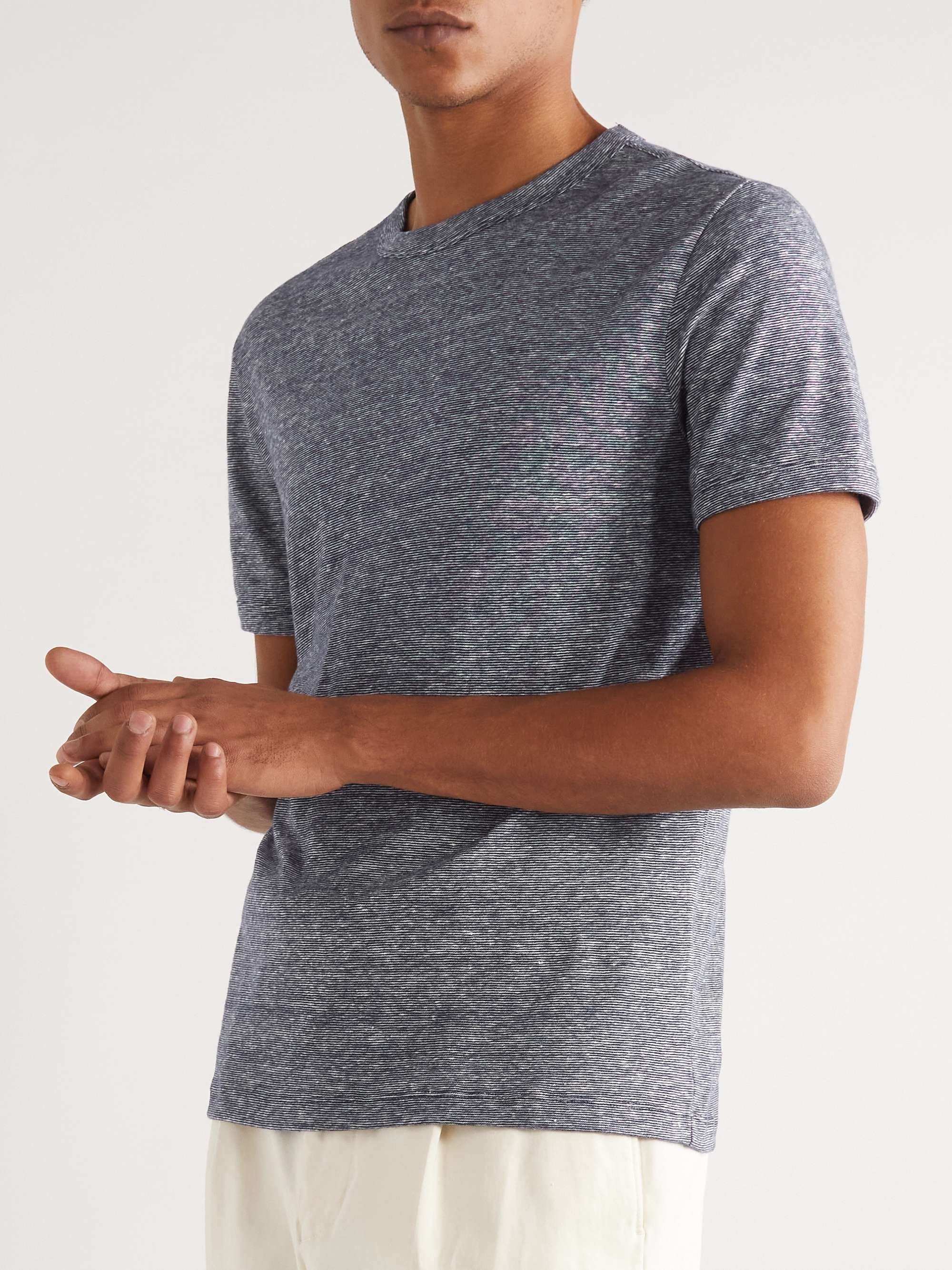 OFFICINE GÉNÉRALE Slim-Fit Striped Cotton and Linen-Blend T-Shirt