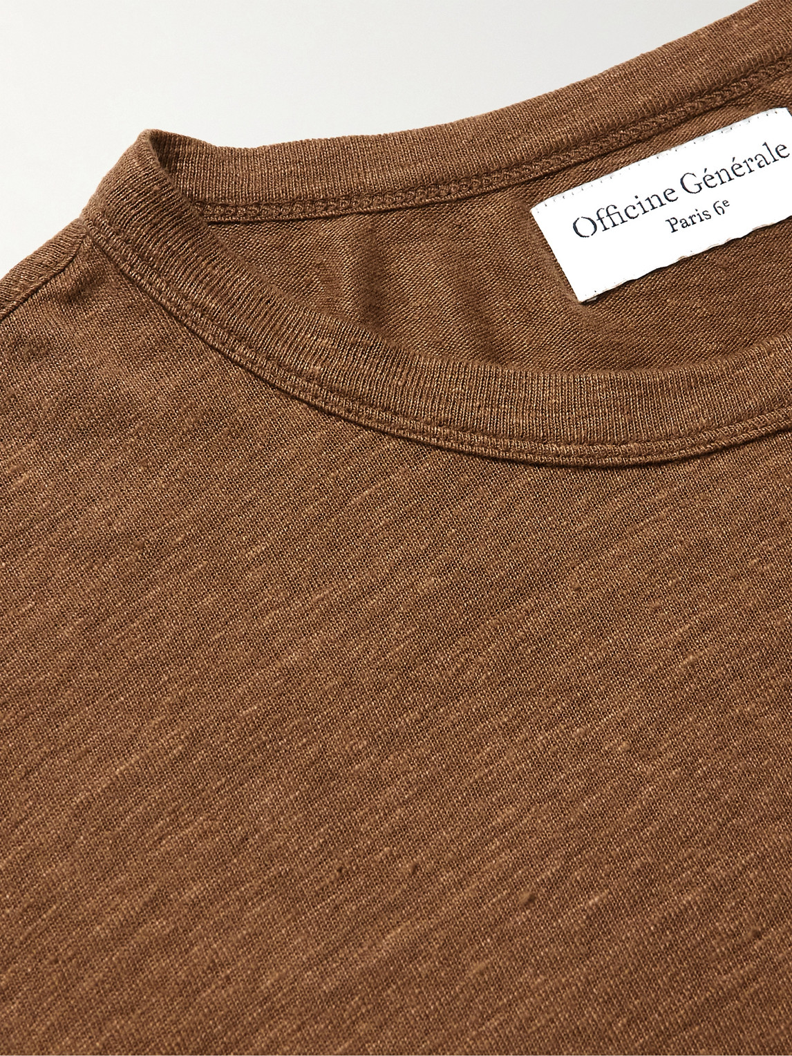 Shop Officine Generale Slub Stretch-linen T-shirt In Brown