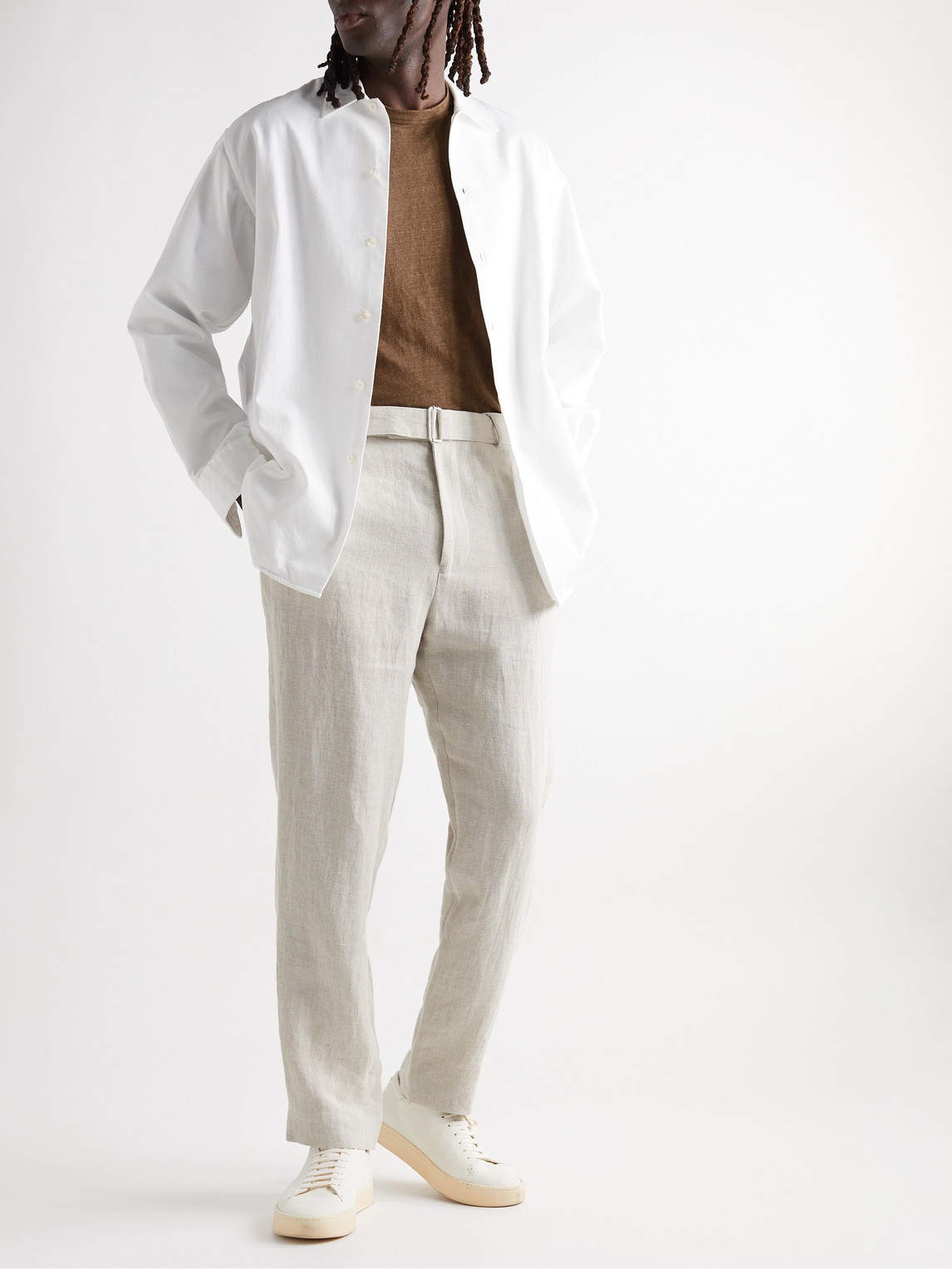 Officine Generale Slub Stretch-linen T-shirt In Brown