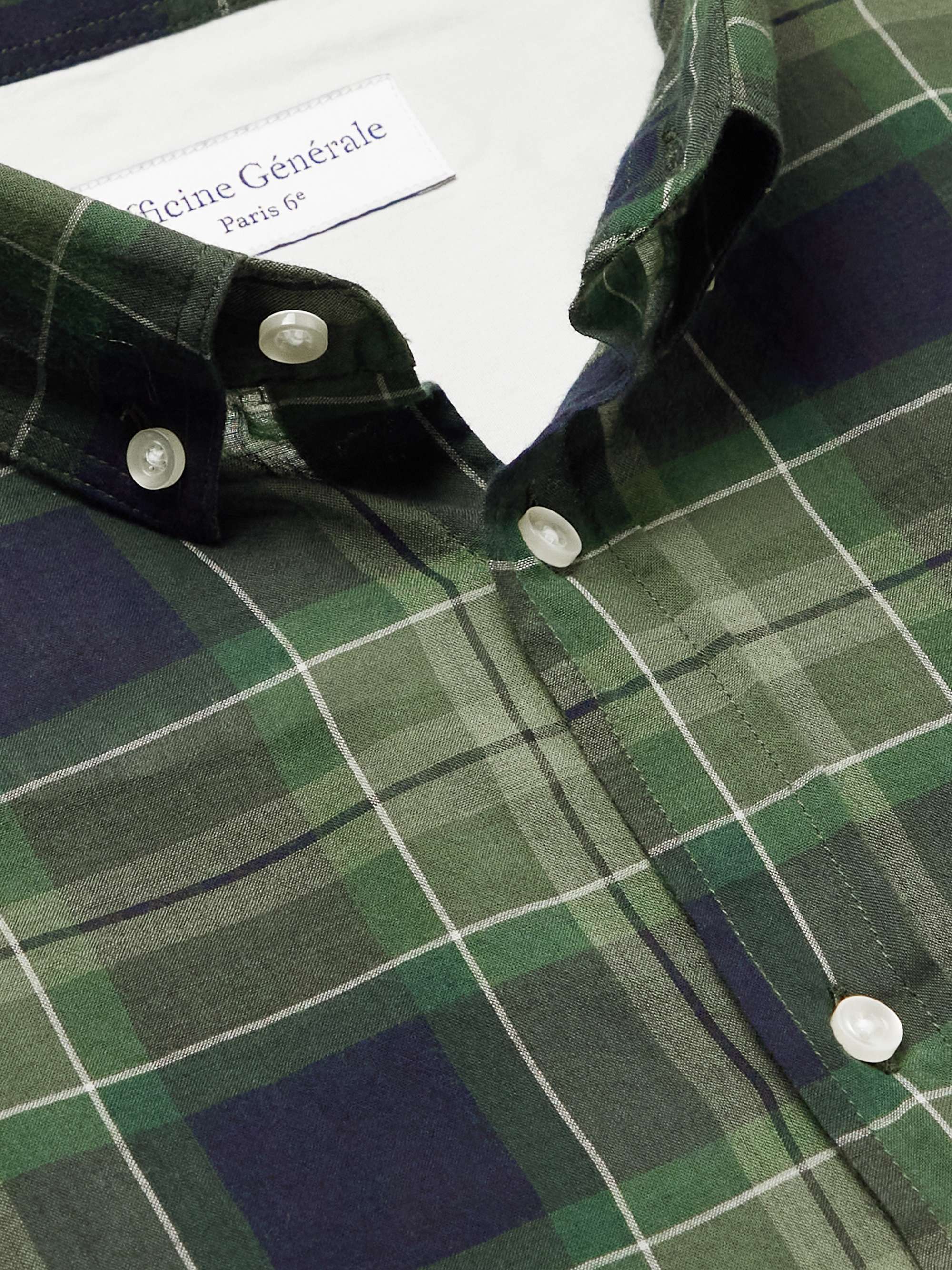 OFFICINE GÉNÉRALE Arsene Button-Down Collar Checked Cotton and Wool-Blend Shirt