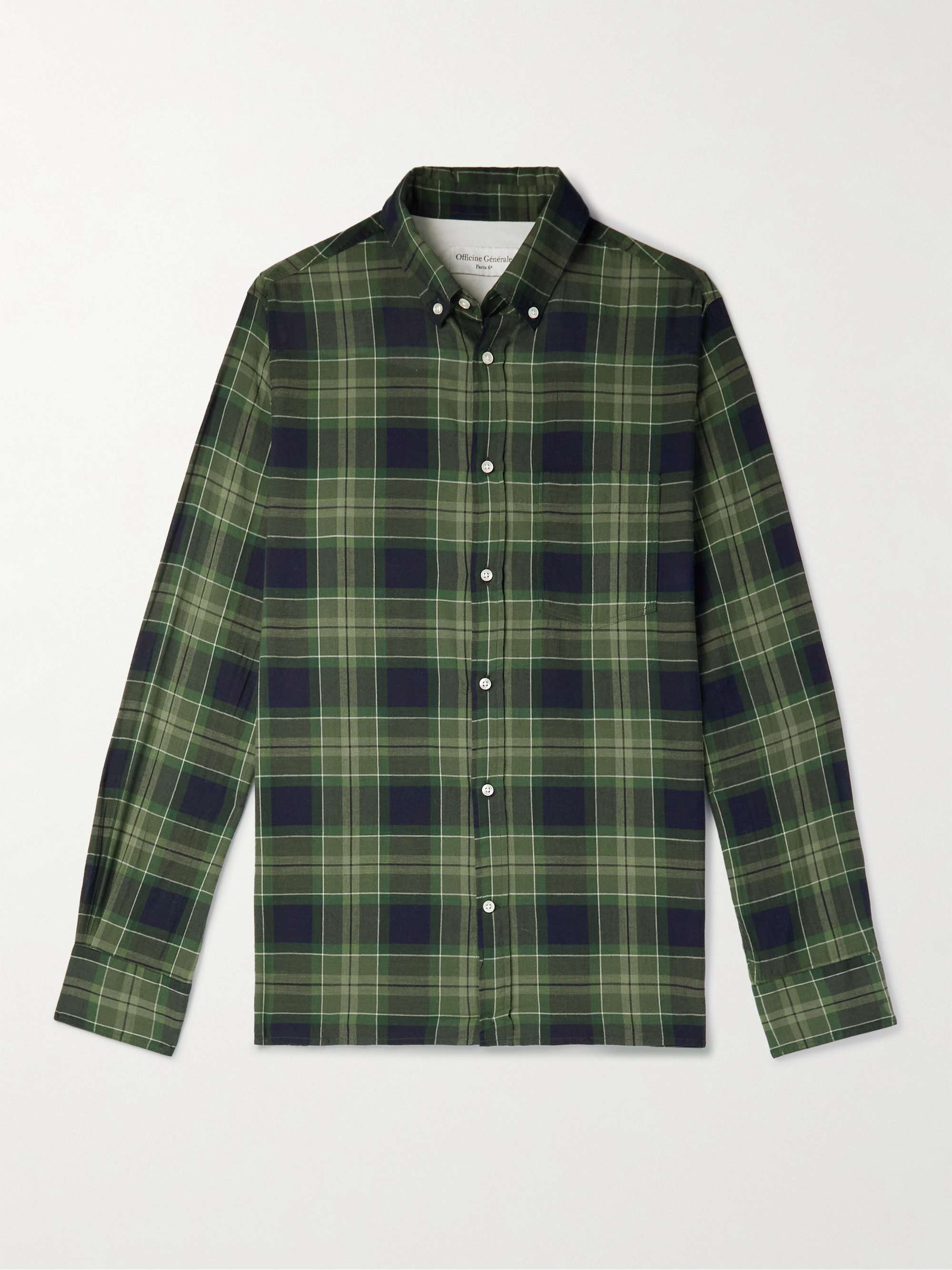 OFFICINE GÉNÉRALE Arsene Button-Down Collar Checked Cotton and Wool-Blend Shirt