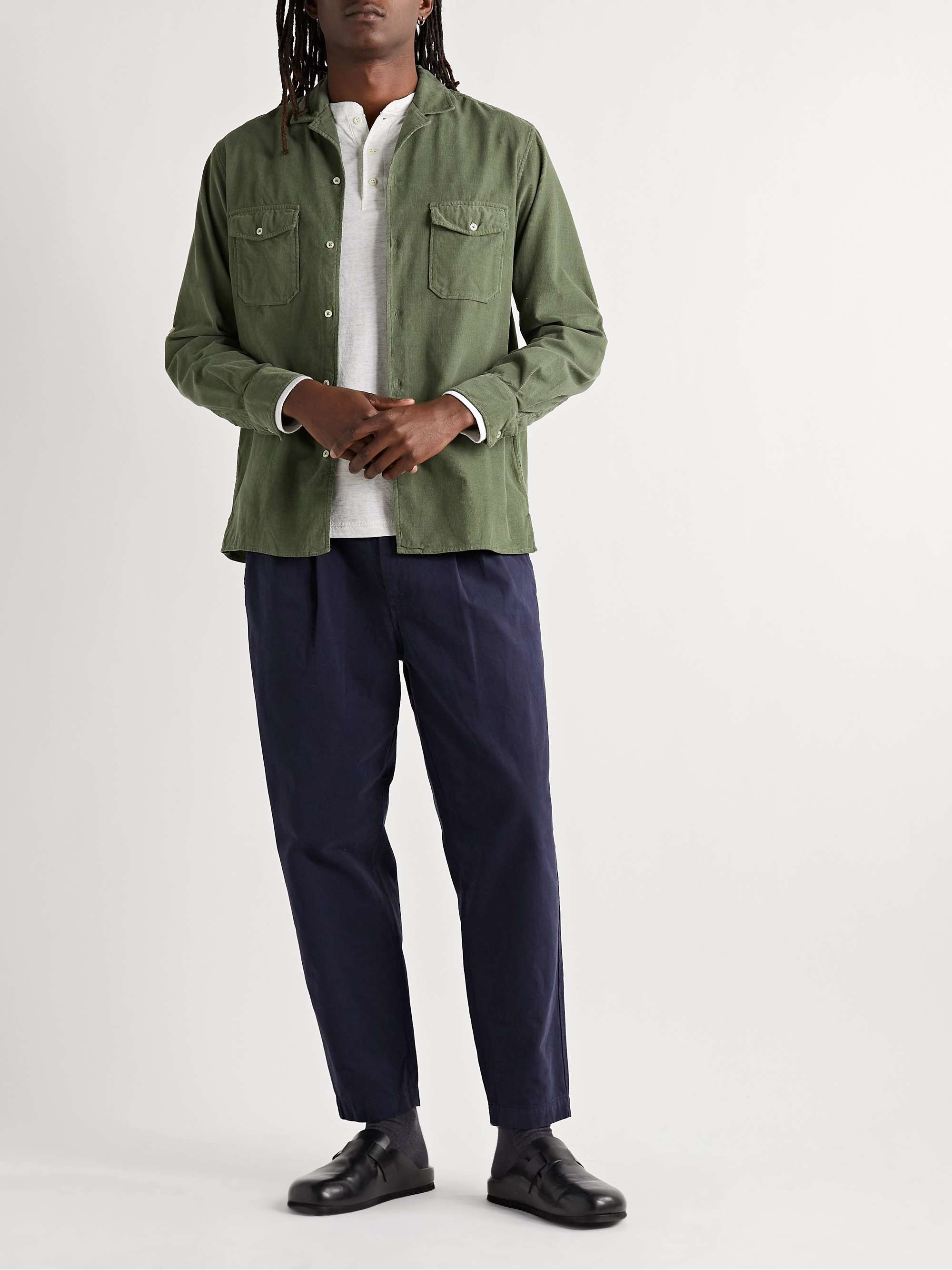 OFFICINE GÉNÉRALE Eric Camp-Collar Garment-Dyed Cotton-Corduroy Shirt