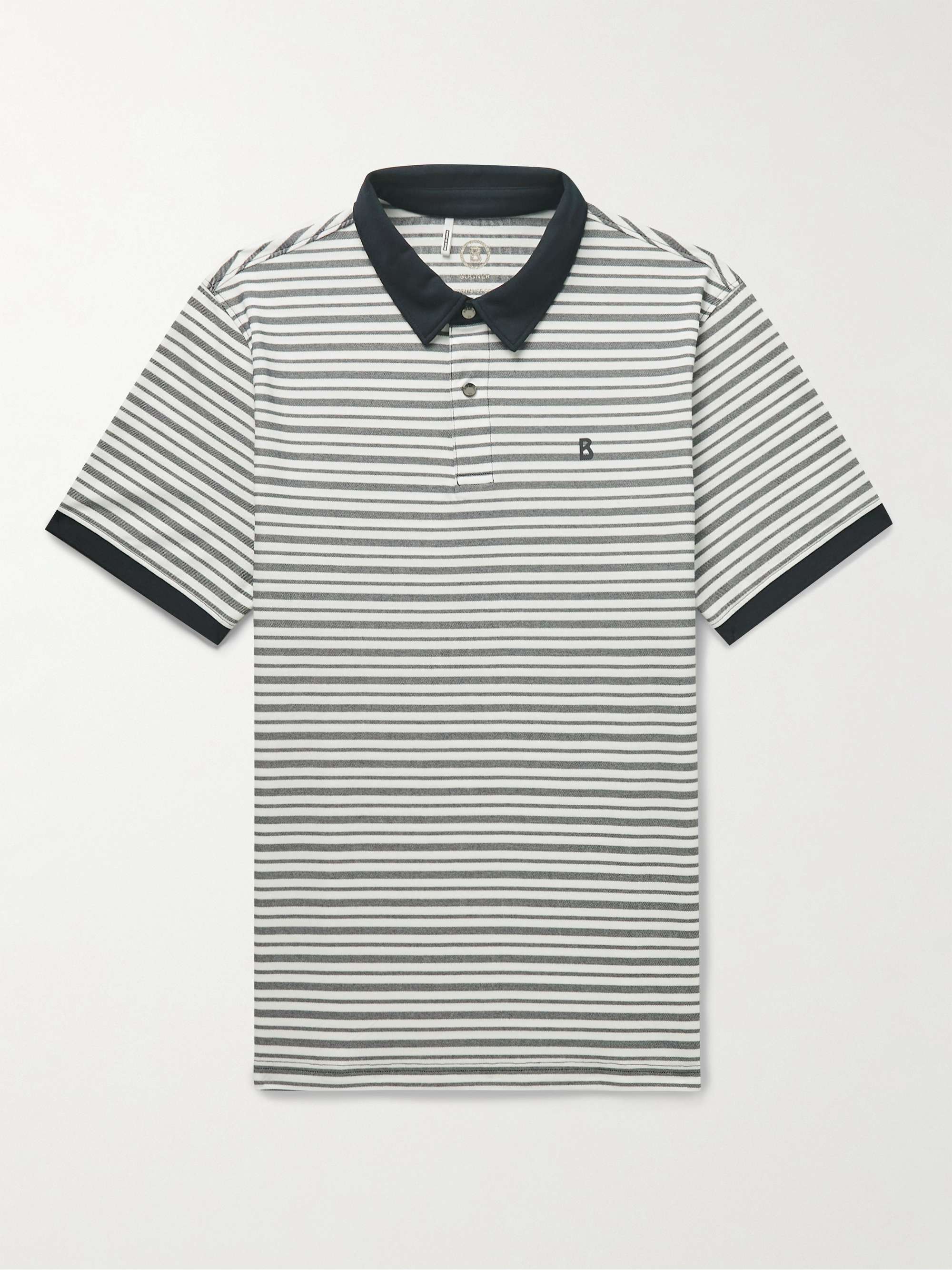 BOGNER Timo Logo-Appliquéd Striped Cotton-Blend Piqué Polo Shirt