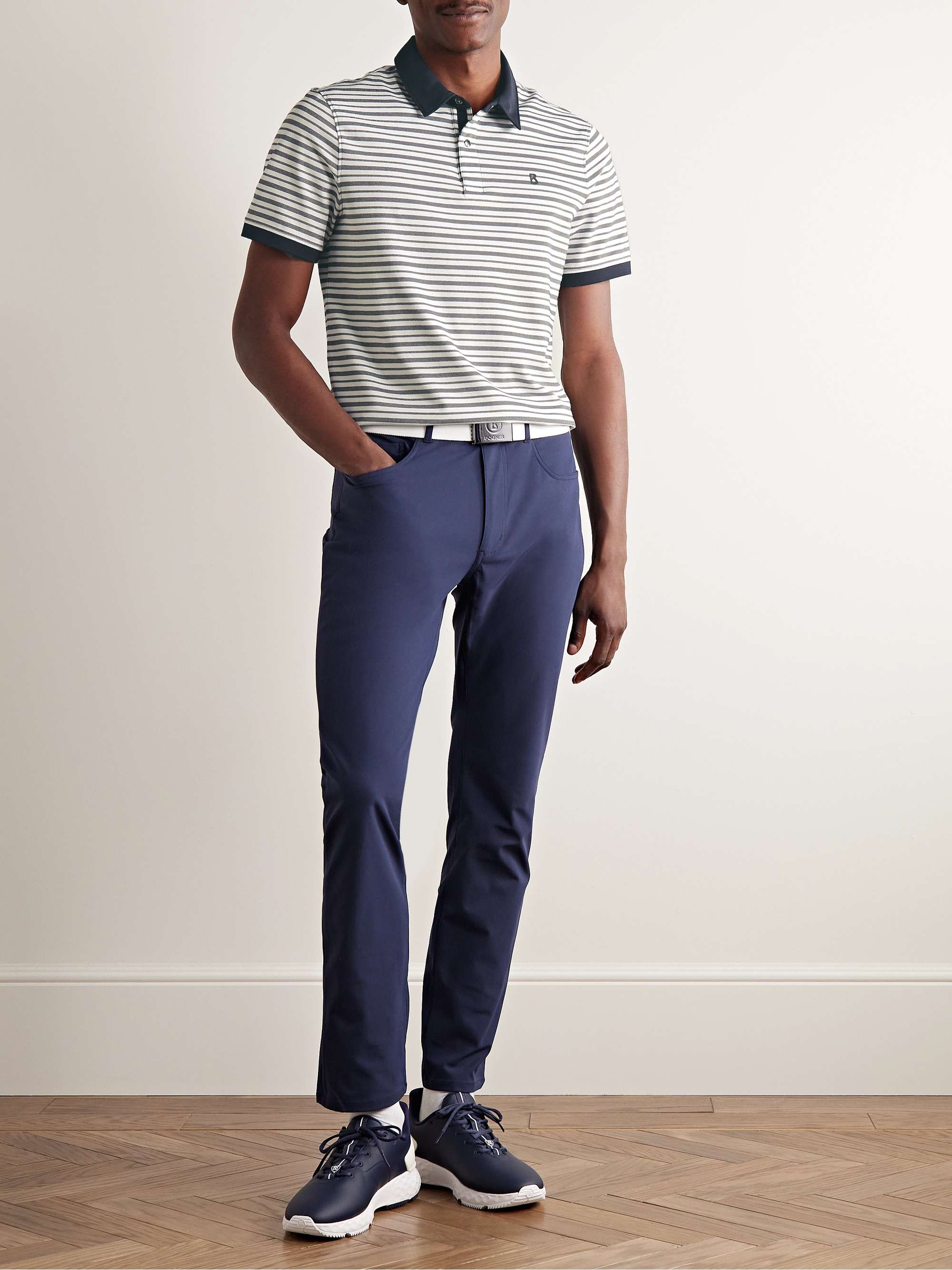 BOGNER Timo Logo-Appliquéd Striped Cotton-Blend Piqué Polo Shirt