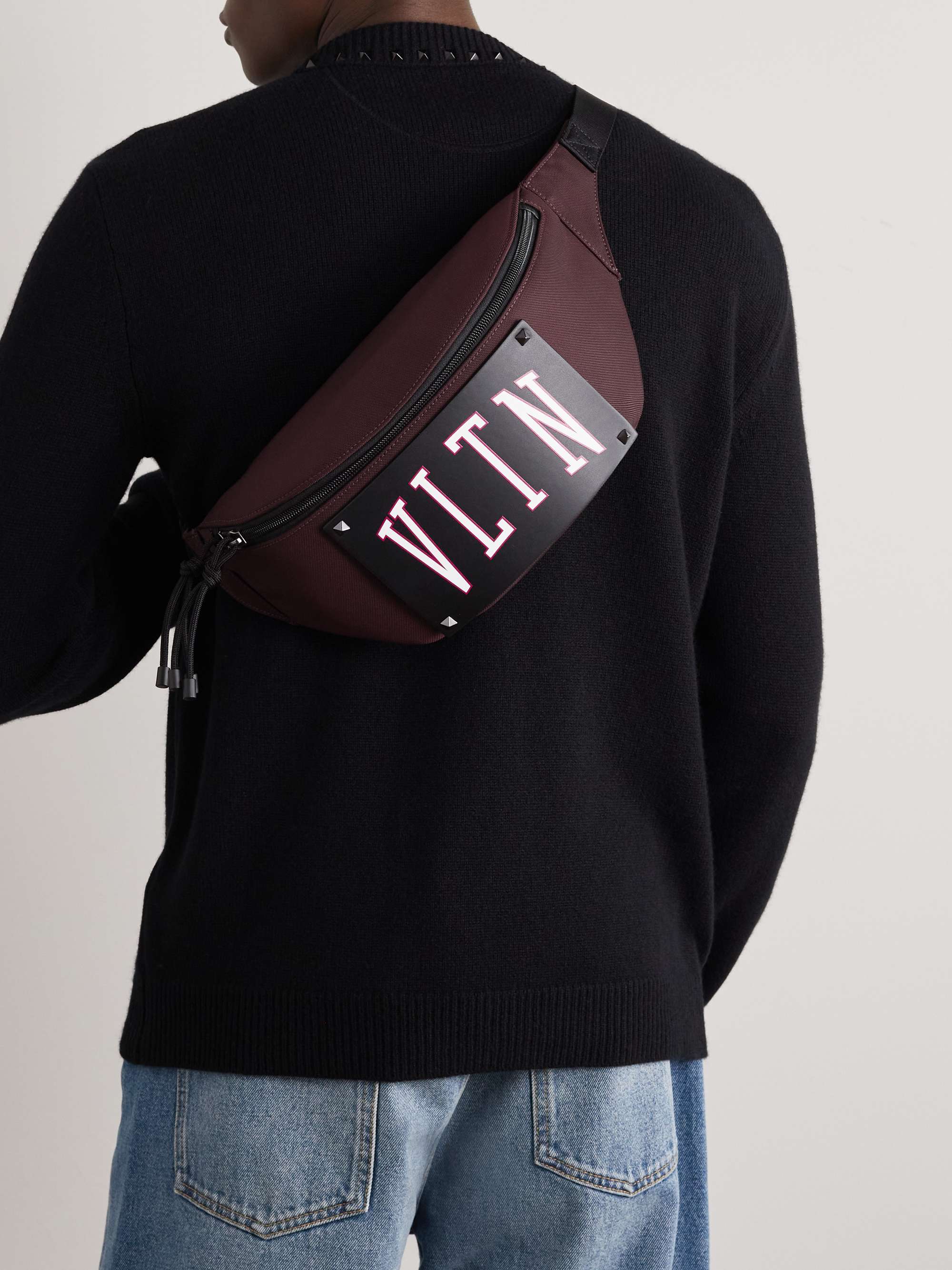 VALENTINO GARAVANI Valentino Garavani Logo-Print Leather-Trimmed Canvas Belt Bag