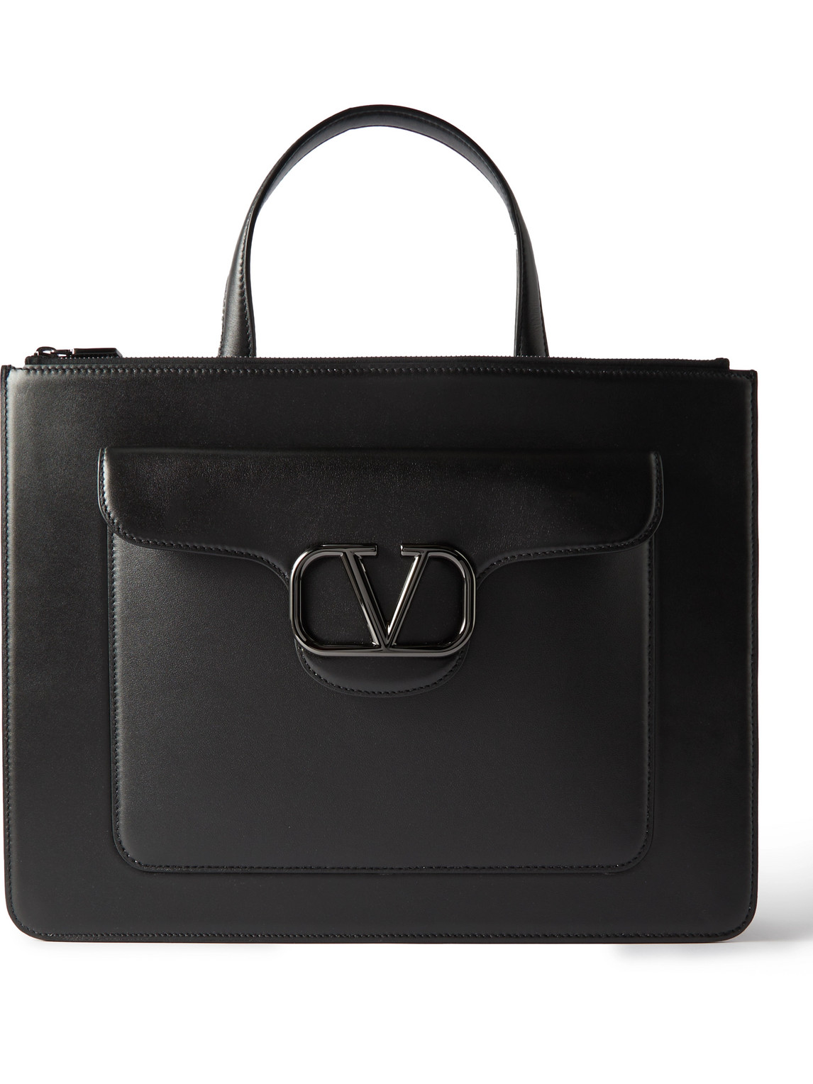 Valentino Garavani Logo-embellished Leather Briefcase In Black