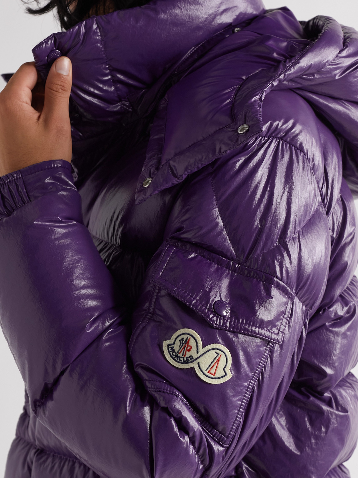 Shop Moncler Maya 70 Logo-appliquéd Quilted Shell Hooded Down Jacket In Purple