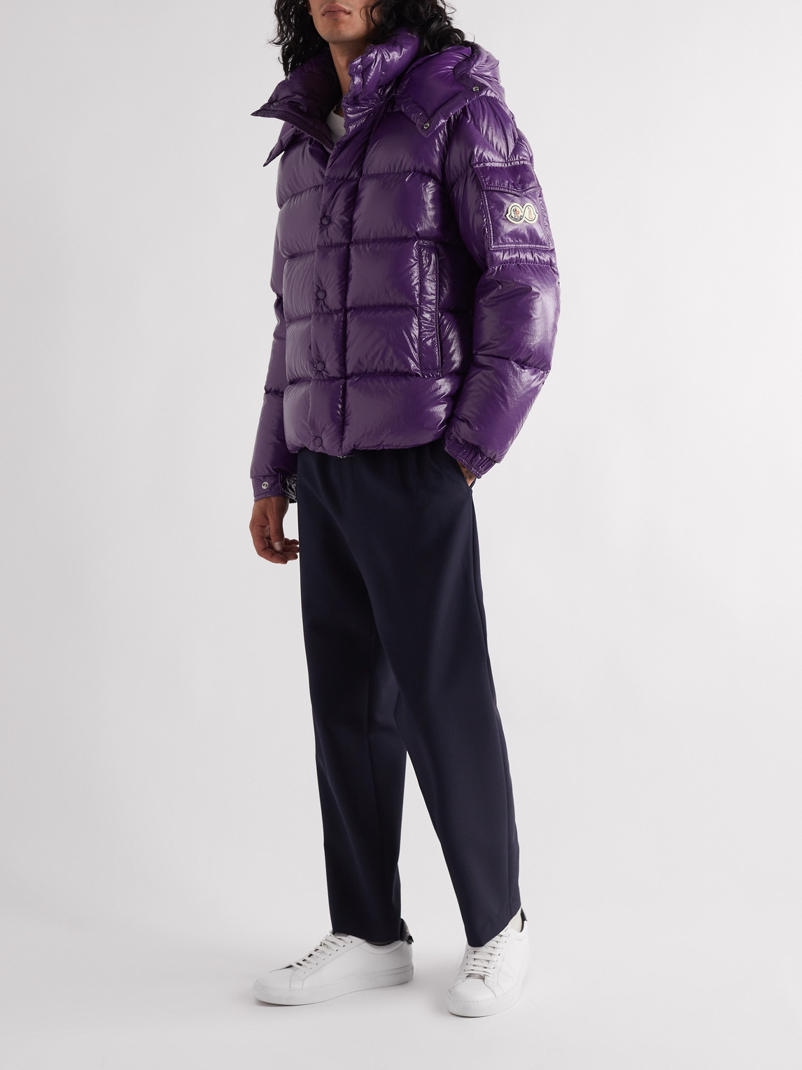 Shop Moncler Maya 70 Logo-appliquéd Quilted Shell Hooded Down Jacket In Purple