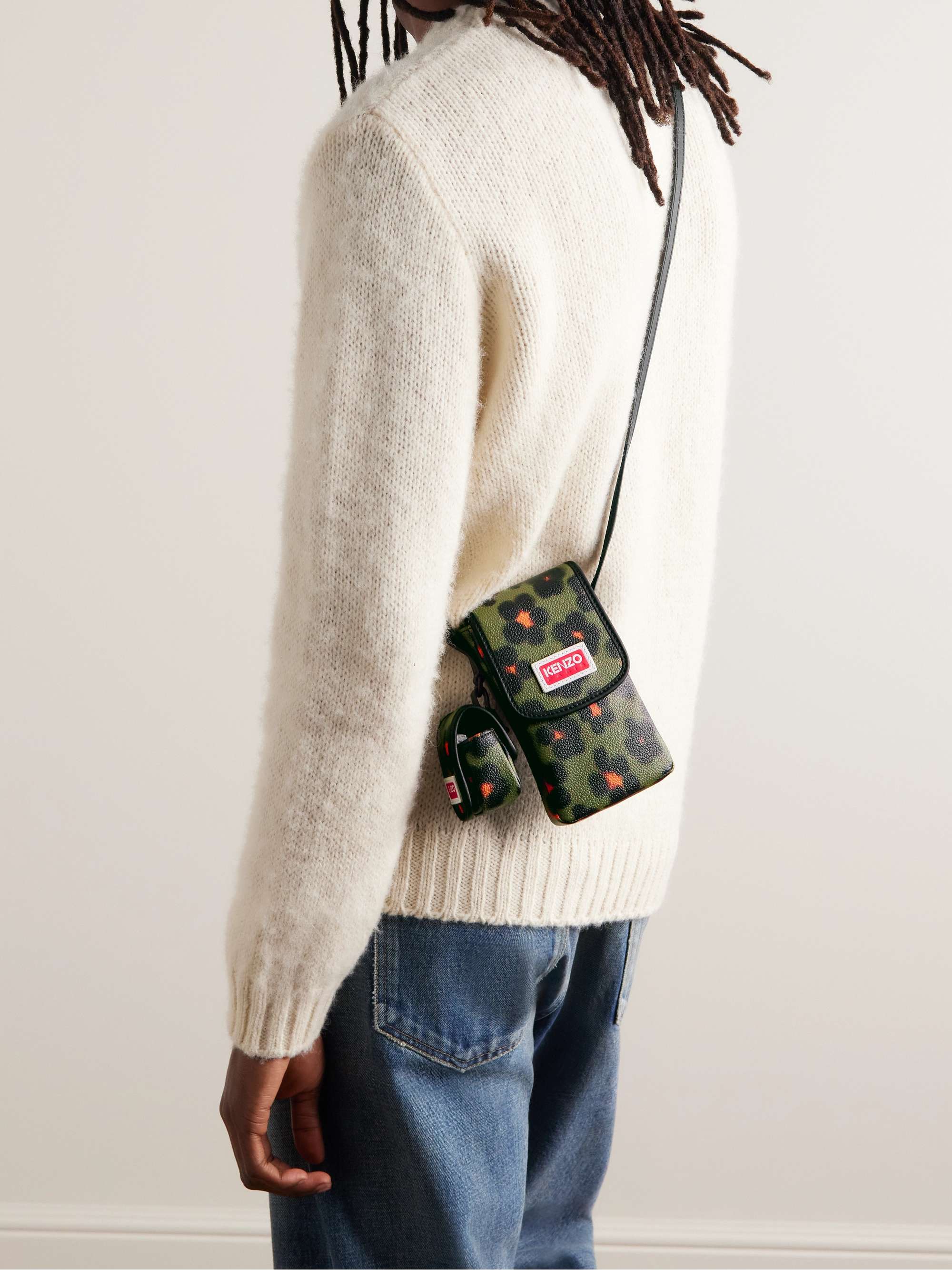 KENZO Discover Floral-Print Faux Leather Phone Pouch