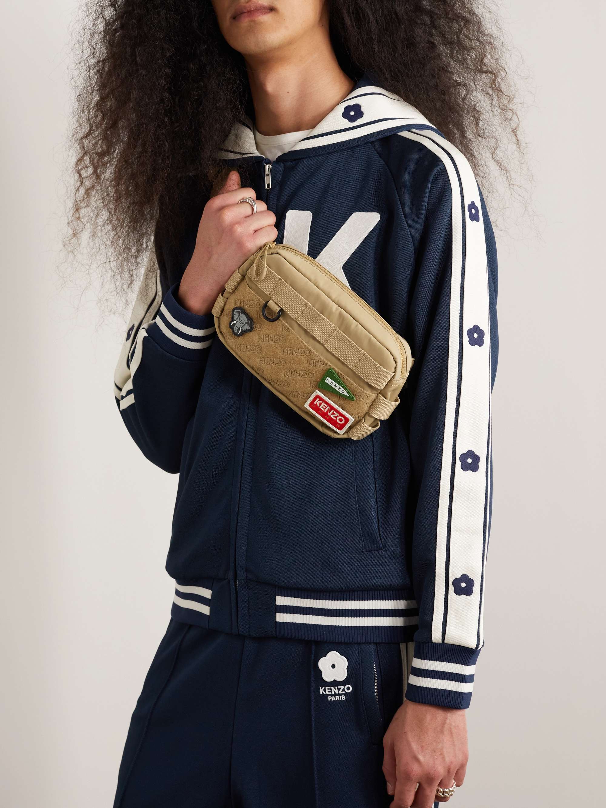 KENZO Jungle Logo-Appliquéd Webbing-Trimmed Tech-Twill Messenger Bag
